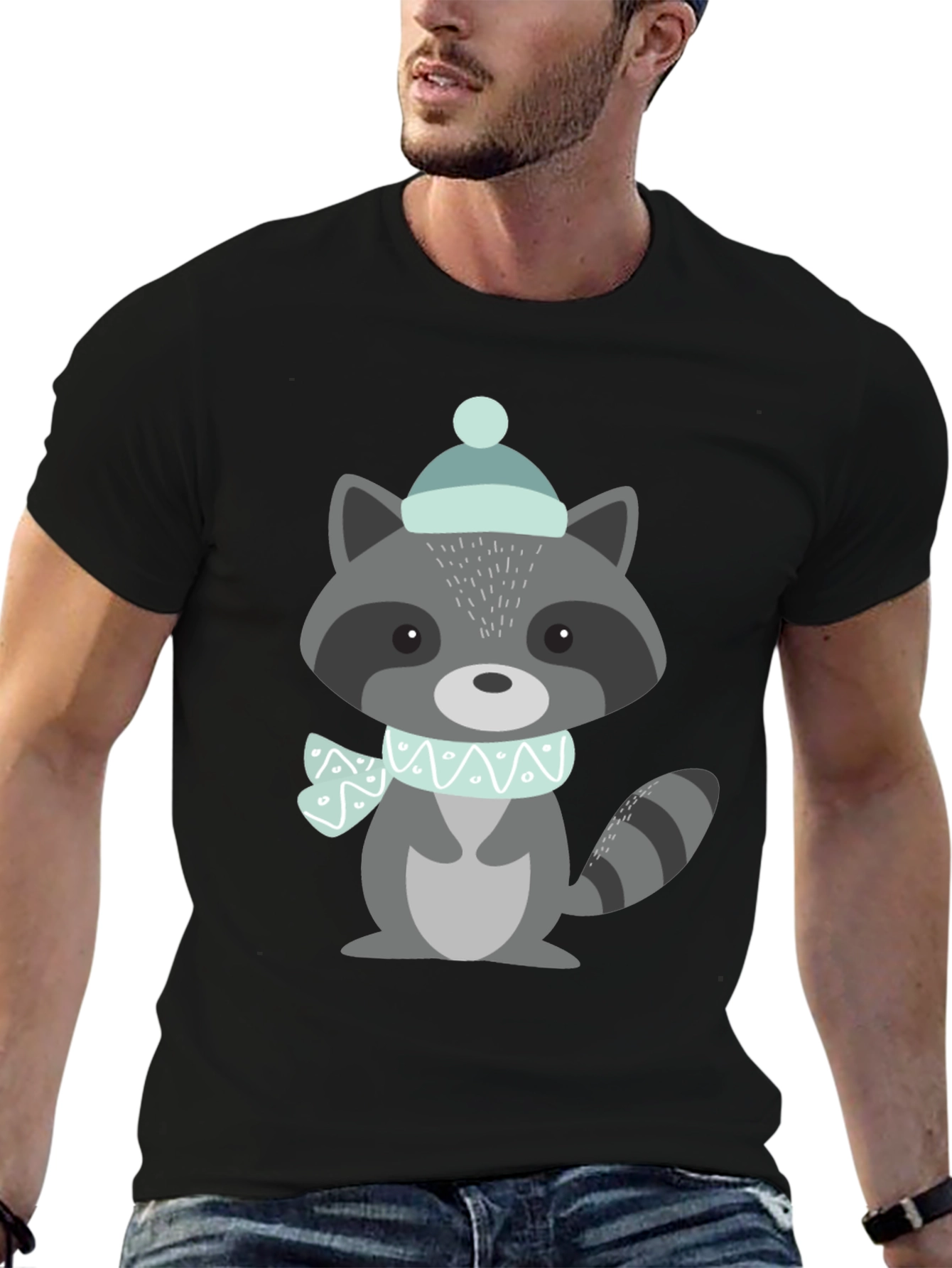 Cute Raccoon Winter Hat Graphic Tee