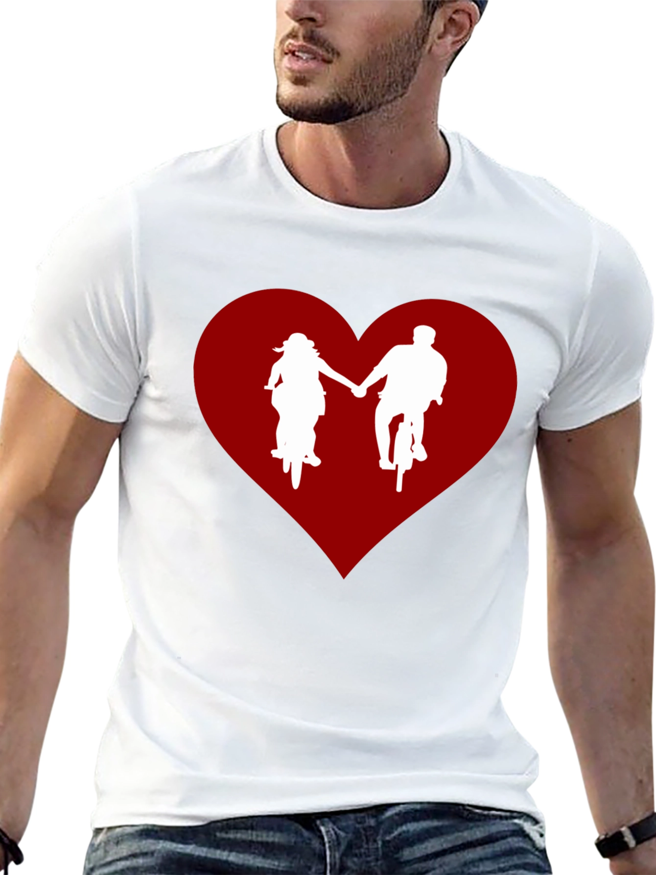 Couple Biking in Heart Black T-Shirt
