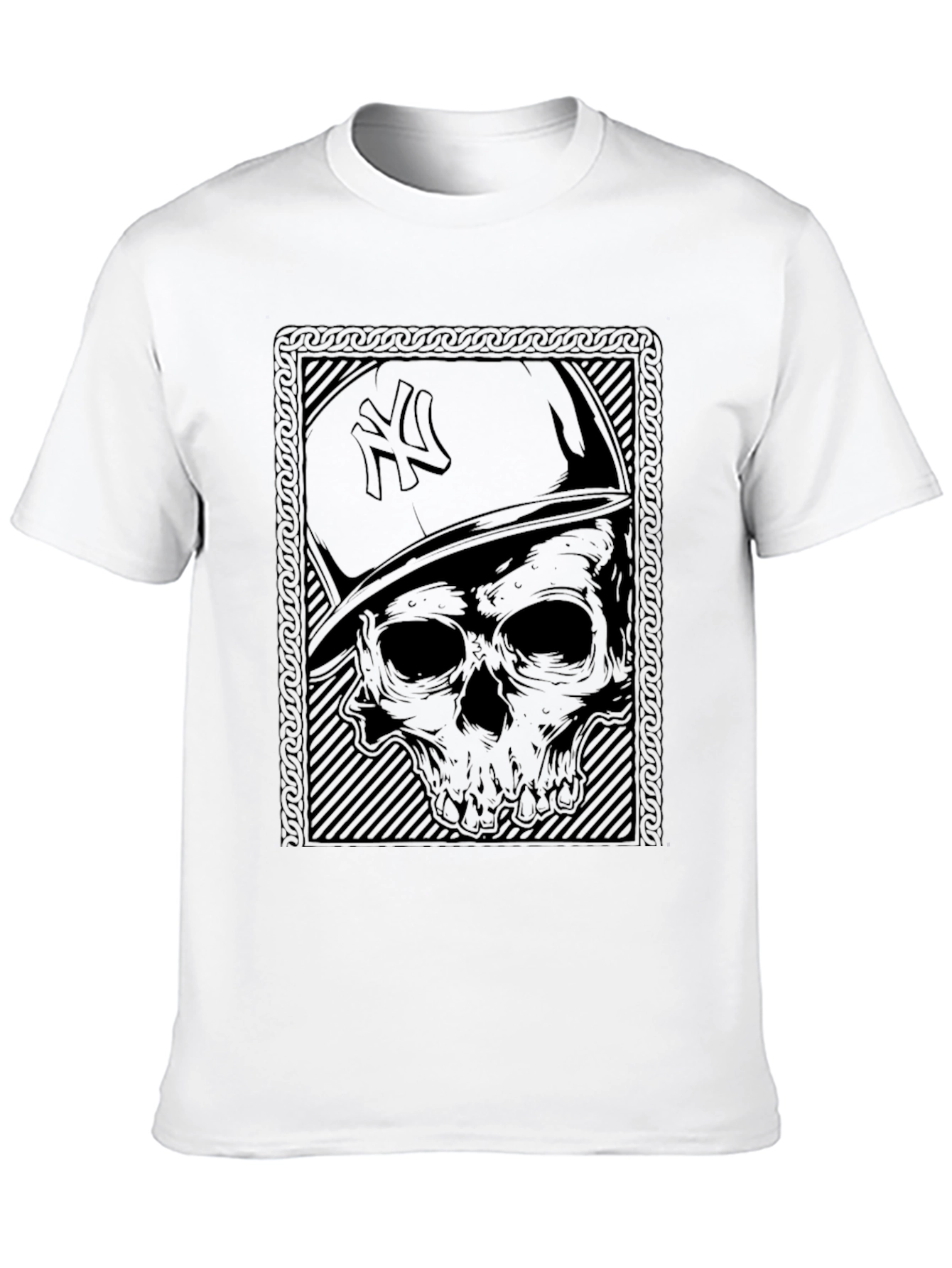 Skull & NY Hat Graphic T-Shirt - Black