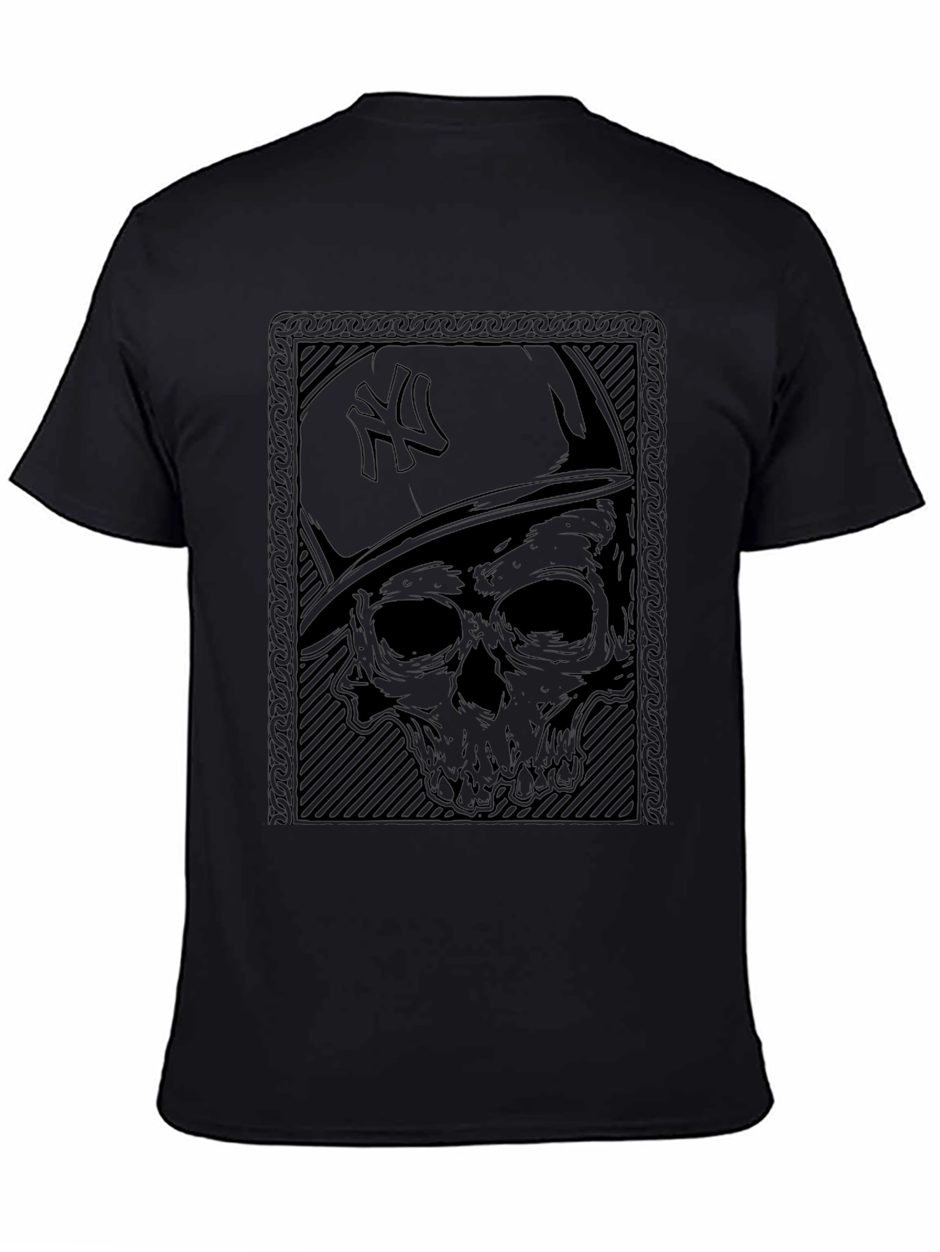 Skull & NY Hat Graphic T-Shirt - Black