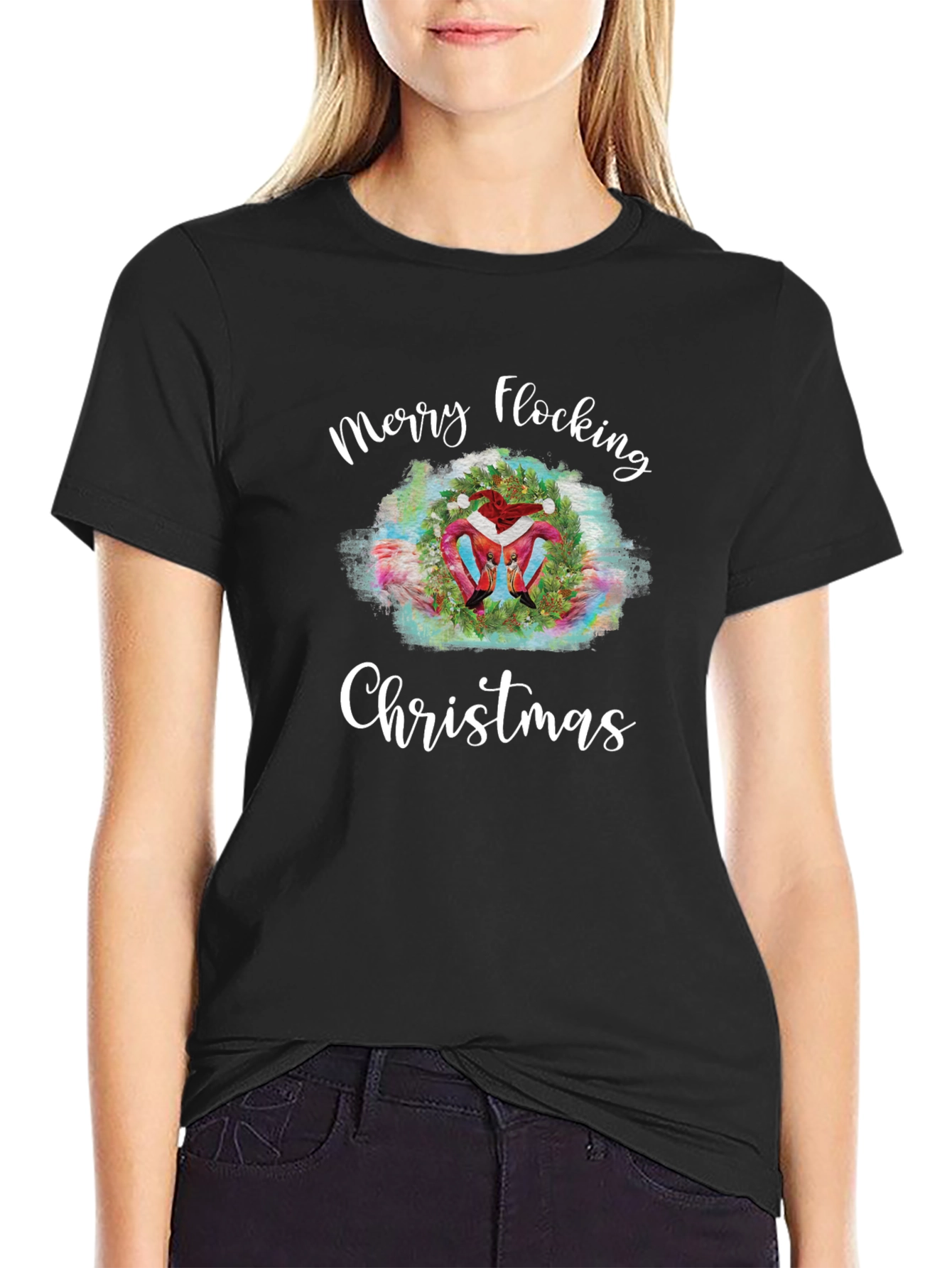 Merry Flocking Christmas T-Shirt - Holiday Flamingo Tee