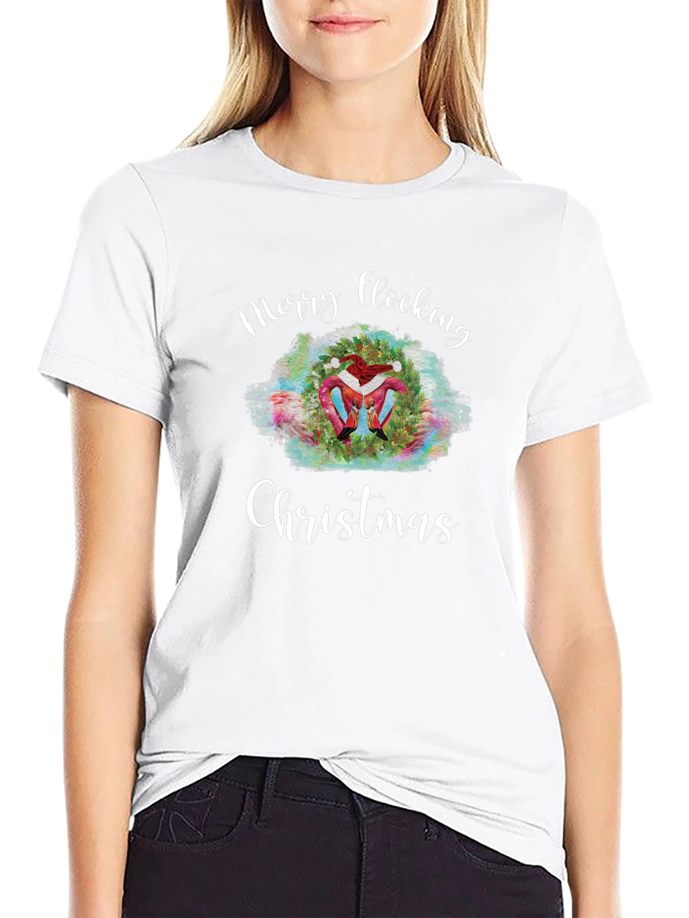 Merry Flocking Christmas T-Shirt - Holiday Flamingo Tee
