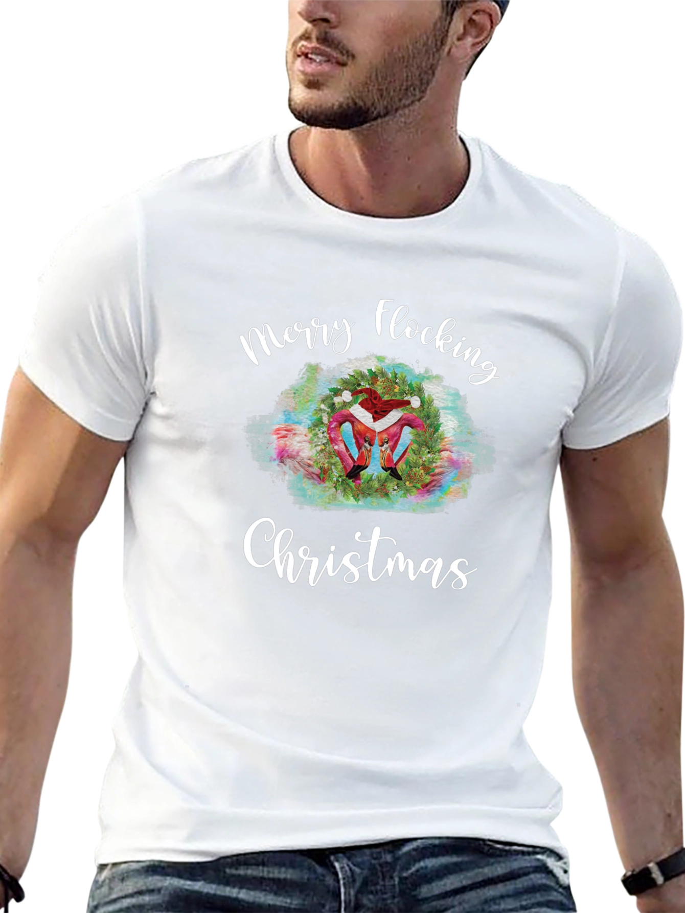 Merry Flocking Christmas T-Shirt - Holiday Flamingo Tee