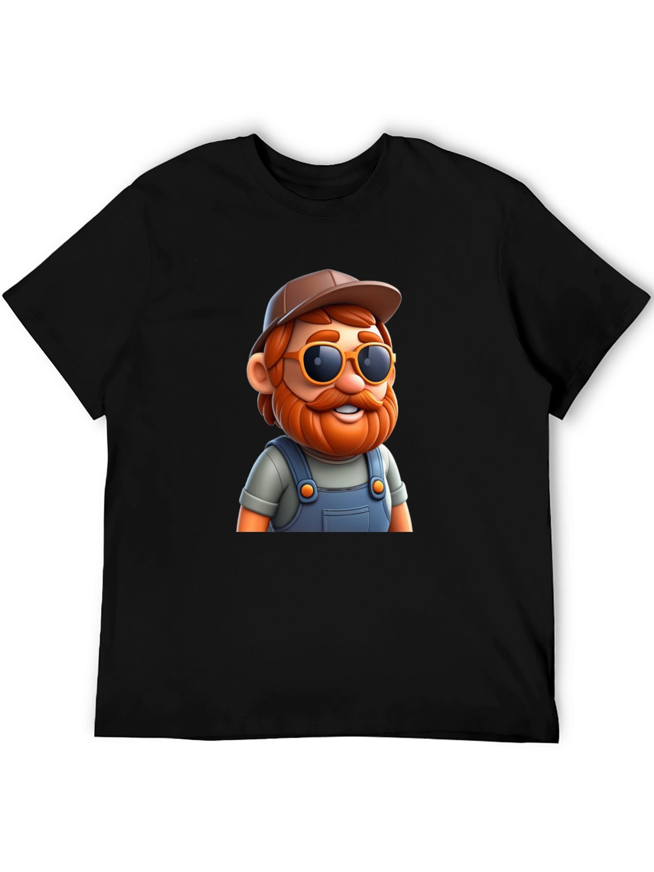 Cartoon Farmer Graphic Tee - Black Cotton Blend