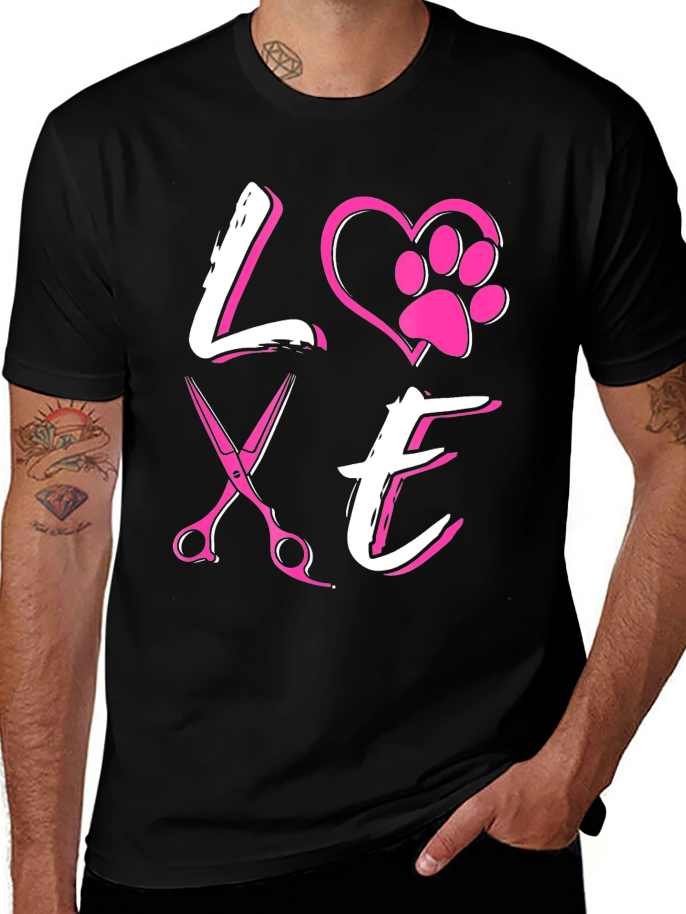 Love Dog Grooming T-Shirt Pet Paw Heart Scissors
