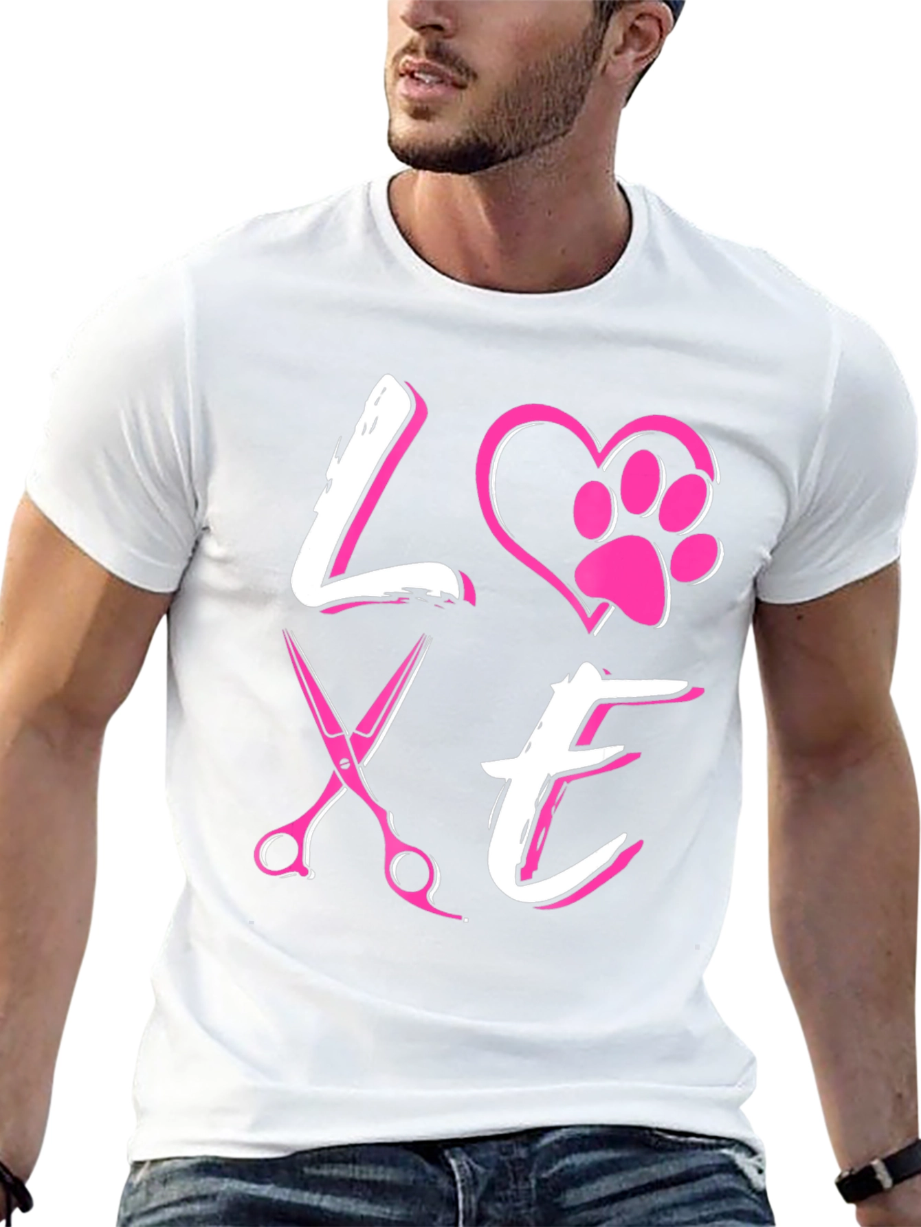 Love Dog Grooming T-Shirt Pet Paw Heart Scissors