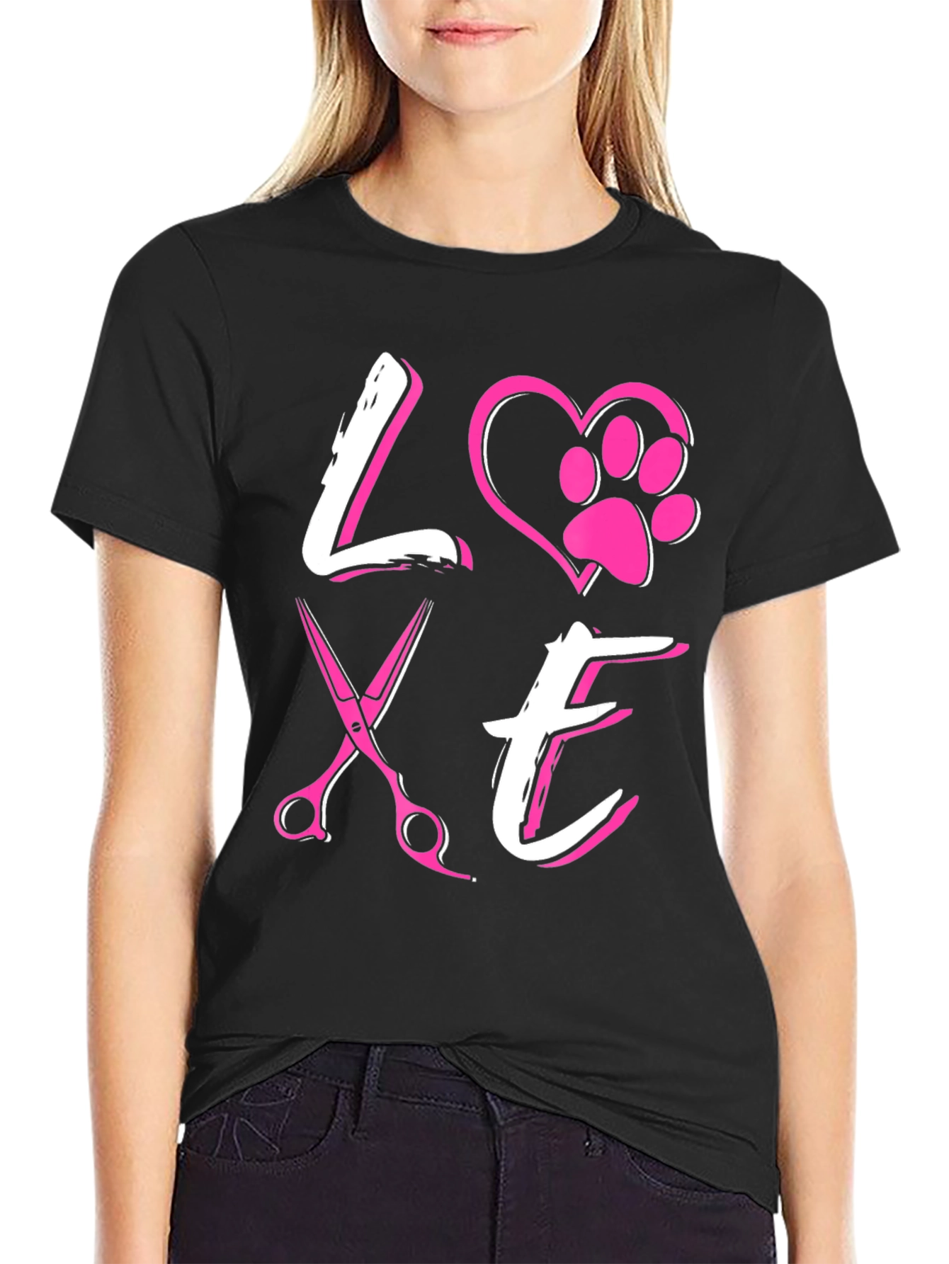 Love Dog Grooming T-Shirt Pet Paw Heart Scissors