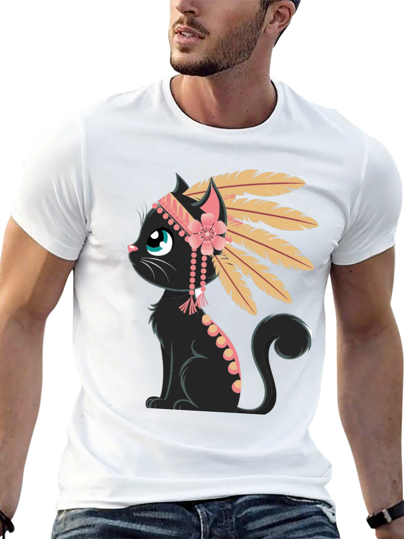Indian Cat T-Shirt - Black Tee with Graphic