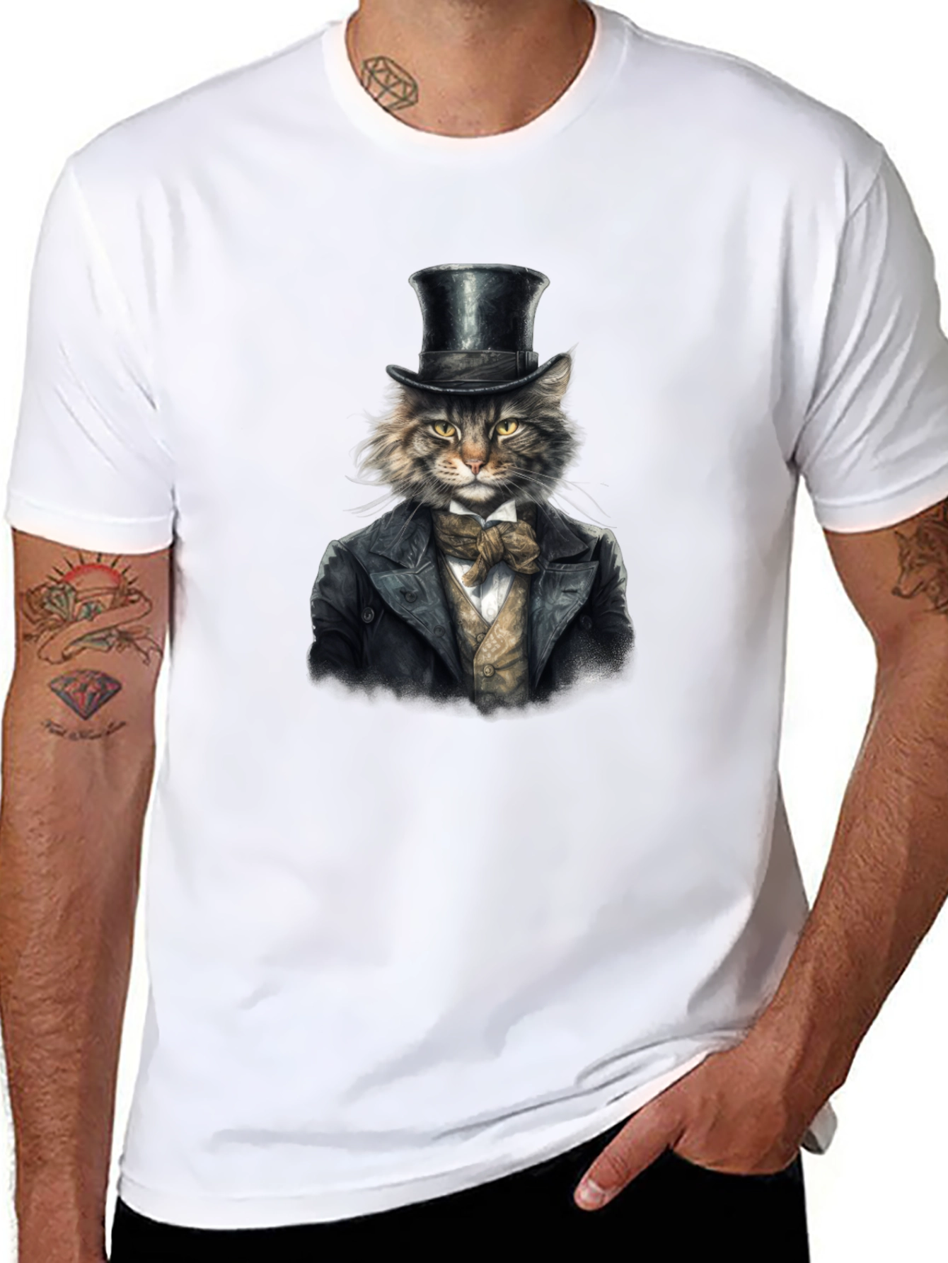 Dapper Cat T-Shirt - Top Hat & Tuxedo