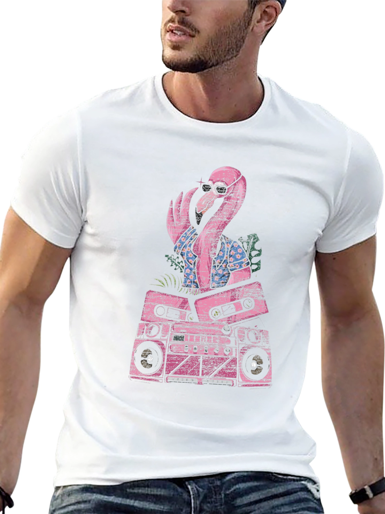 Retro Flamingo Boombox Graphic Tee