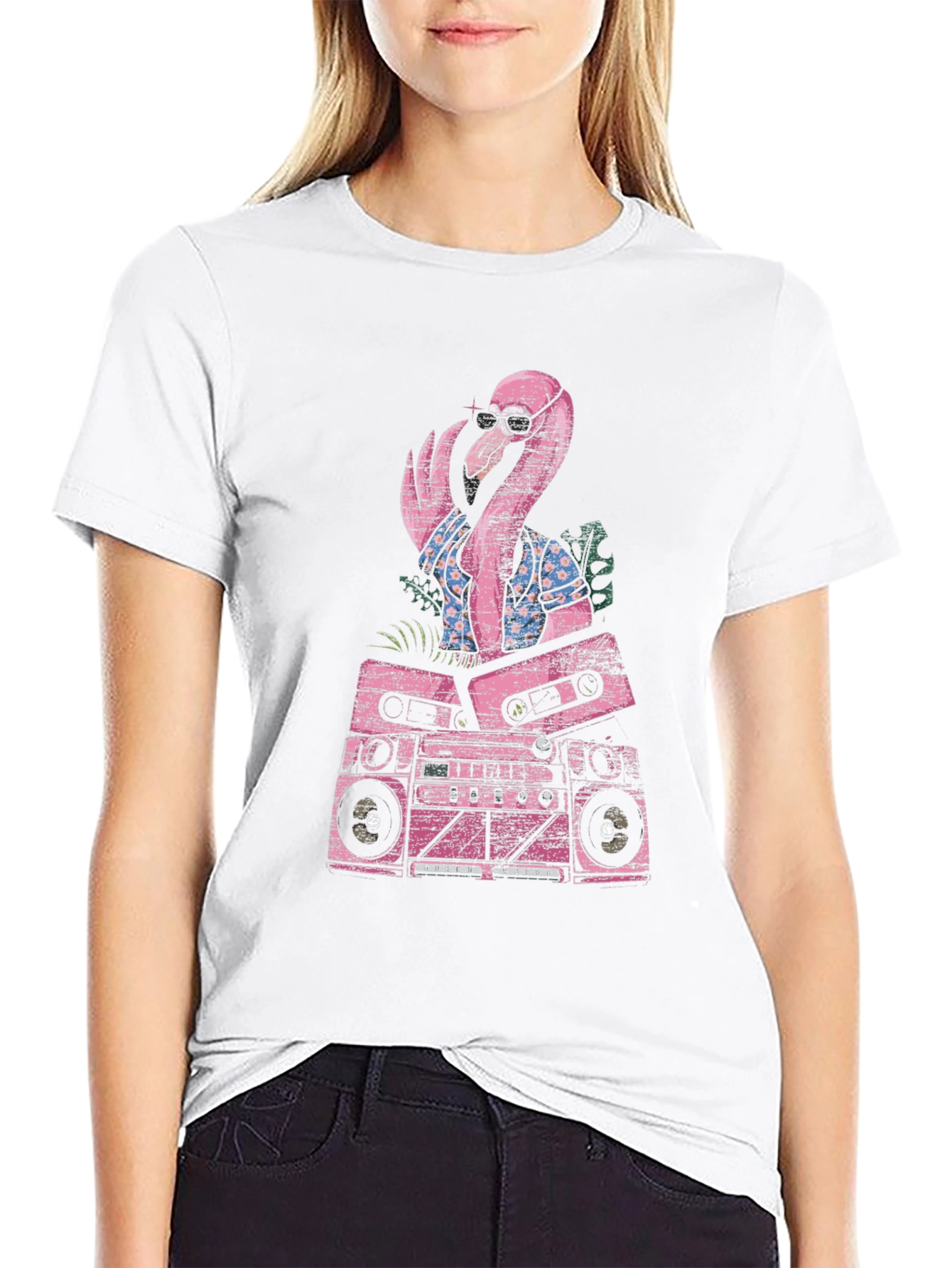 Retro Flamingo Boombox Graphic Tee