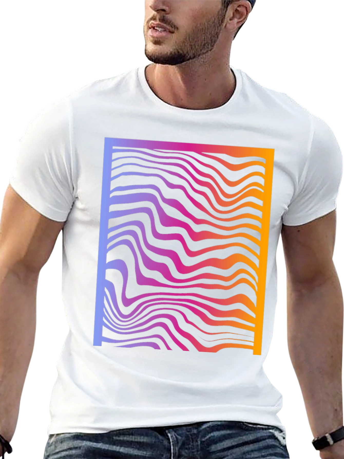Abstract Gradient Wavy Line Graphic T-Shirt