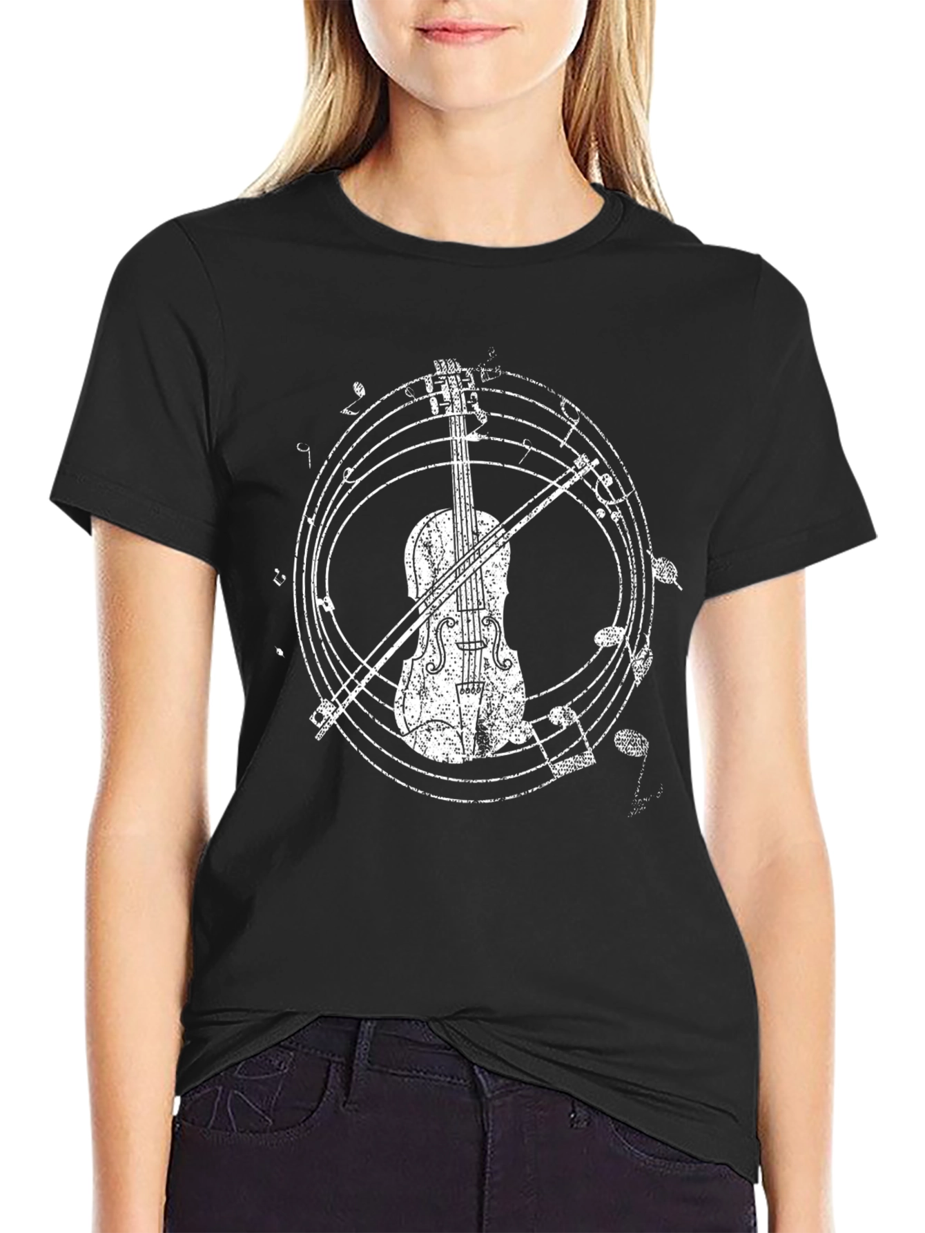 Musical Violin Graphic Tee - Black