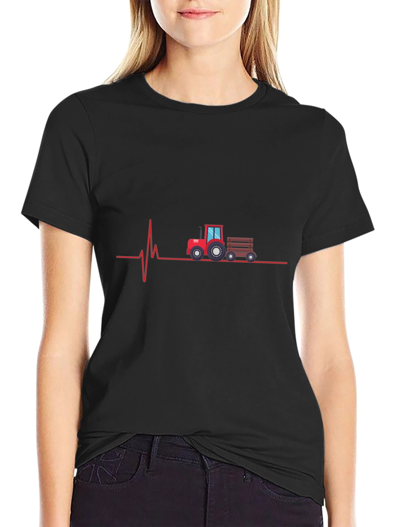 Tractor Heartbeat Graphic Tee - Black Cotton T-Shirt
