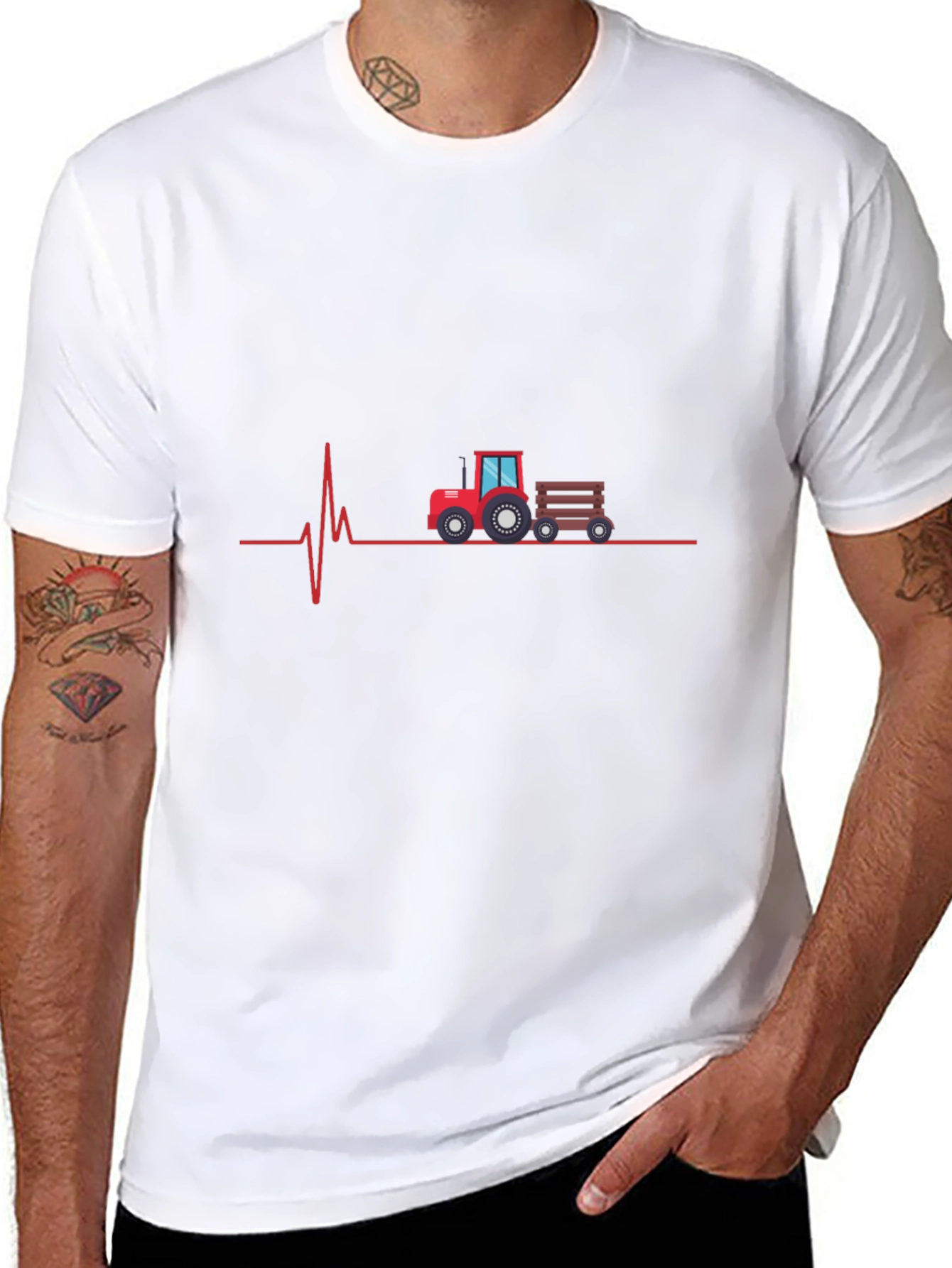 Tractor Heartbeat Graphic Tee - Black Cotton T-Shirt