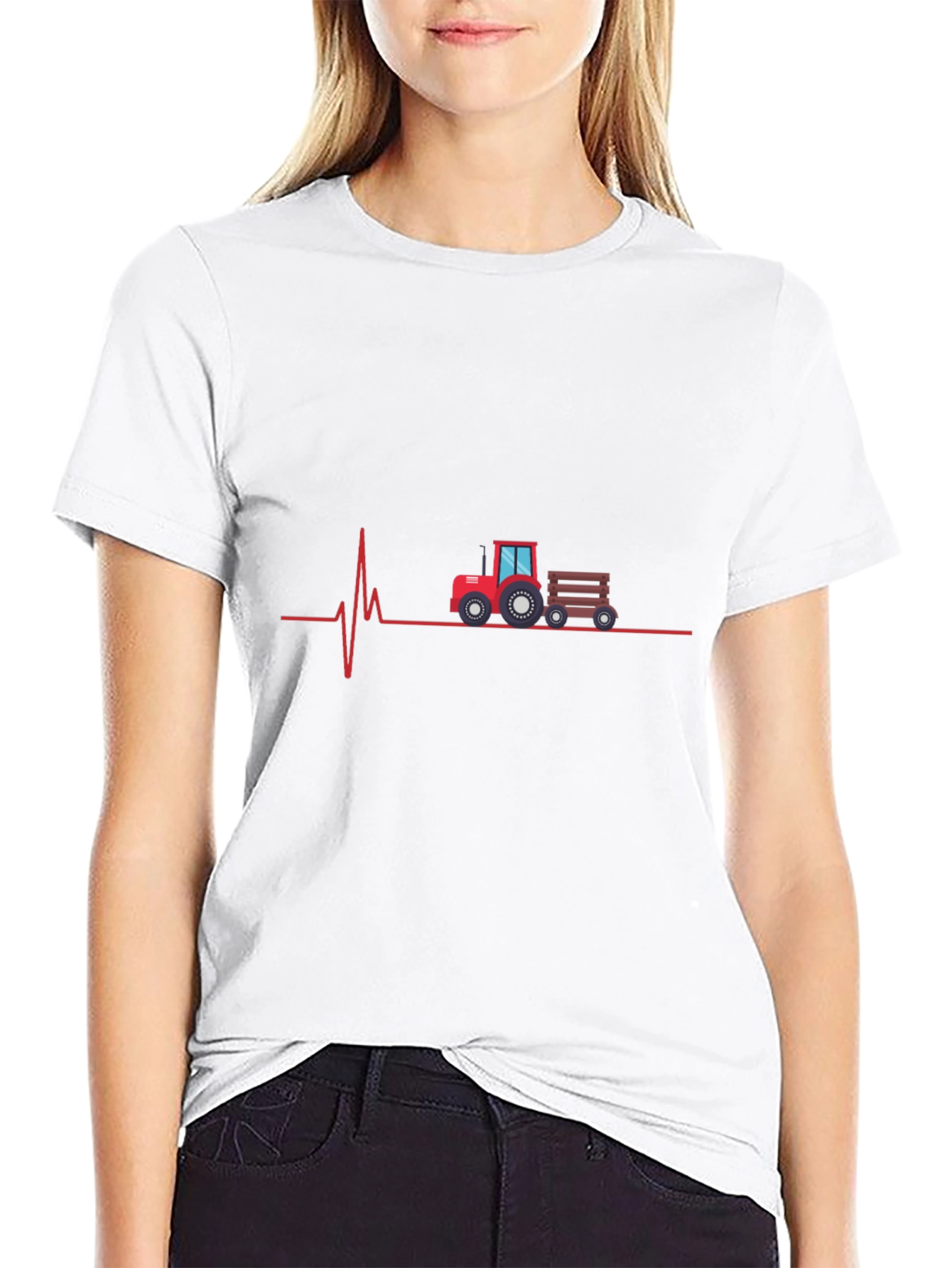 Tractor Heartbeat Graphic Tee - Black Cotton T-Shirt