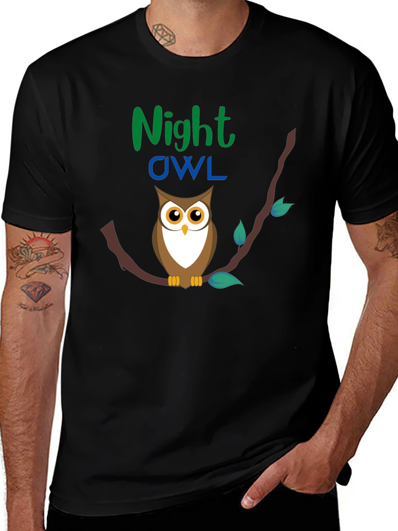 Night Owl Graphic Tee - Black Cotton T-Shirt