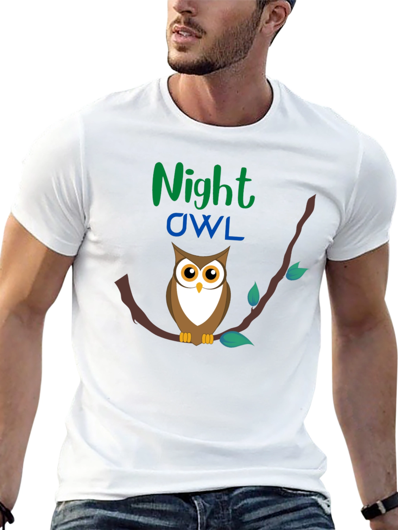Night Owl Graphic Tee - Black Cotton T-Shirt