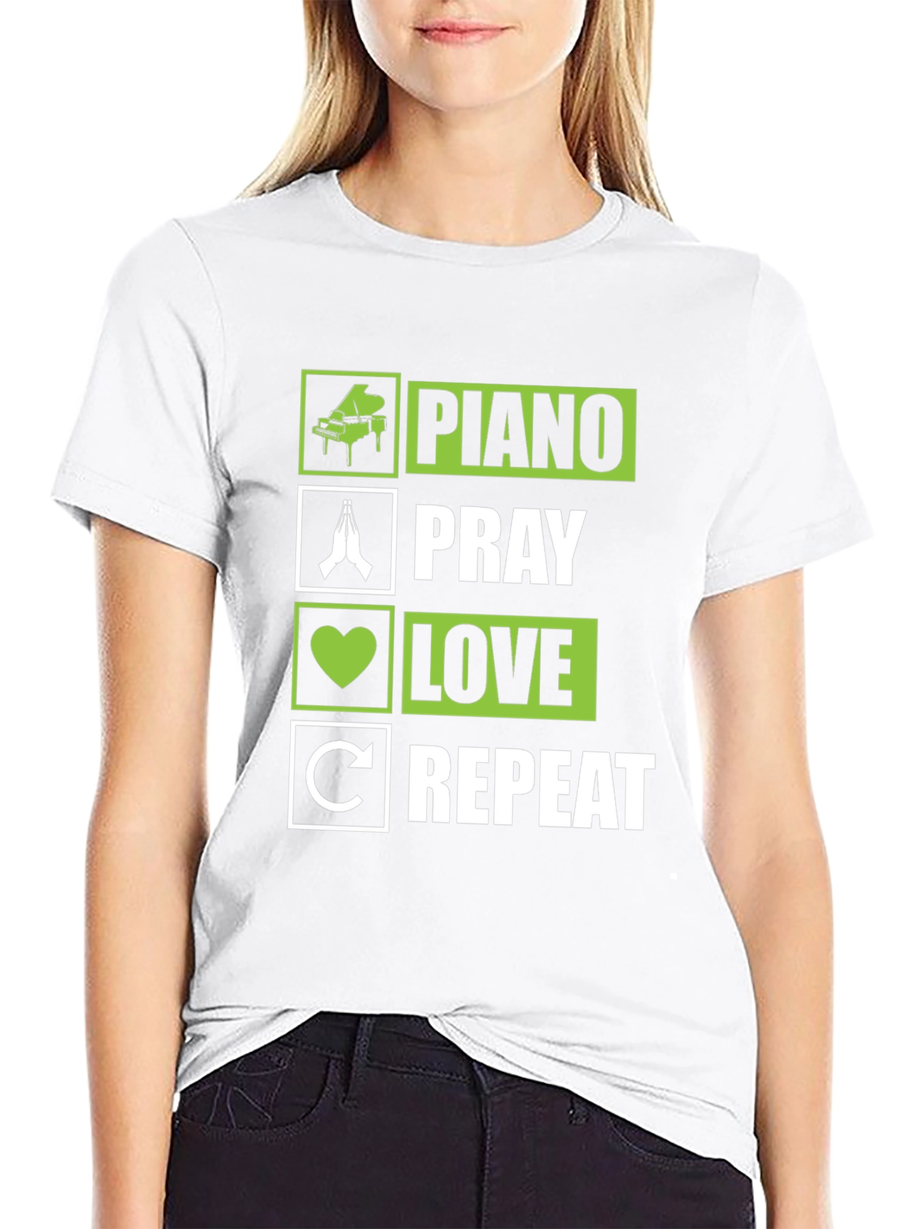 Piano Pray Love Repeat T-Shirt - Novelty Tee