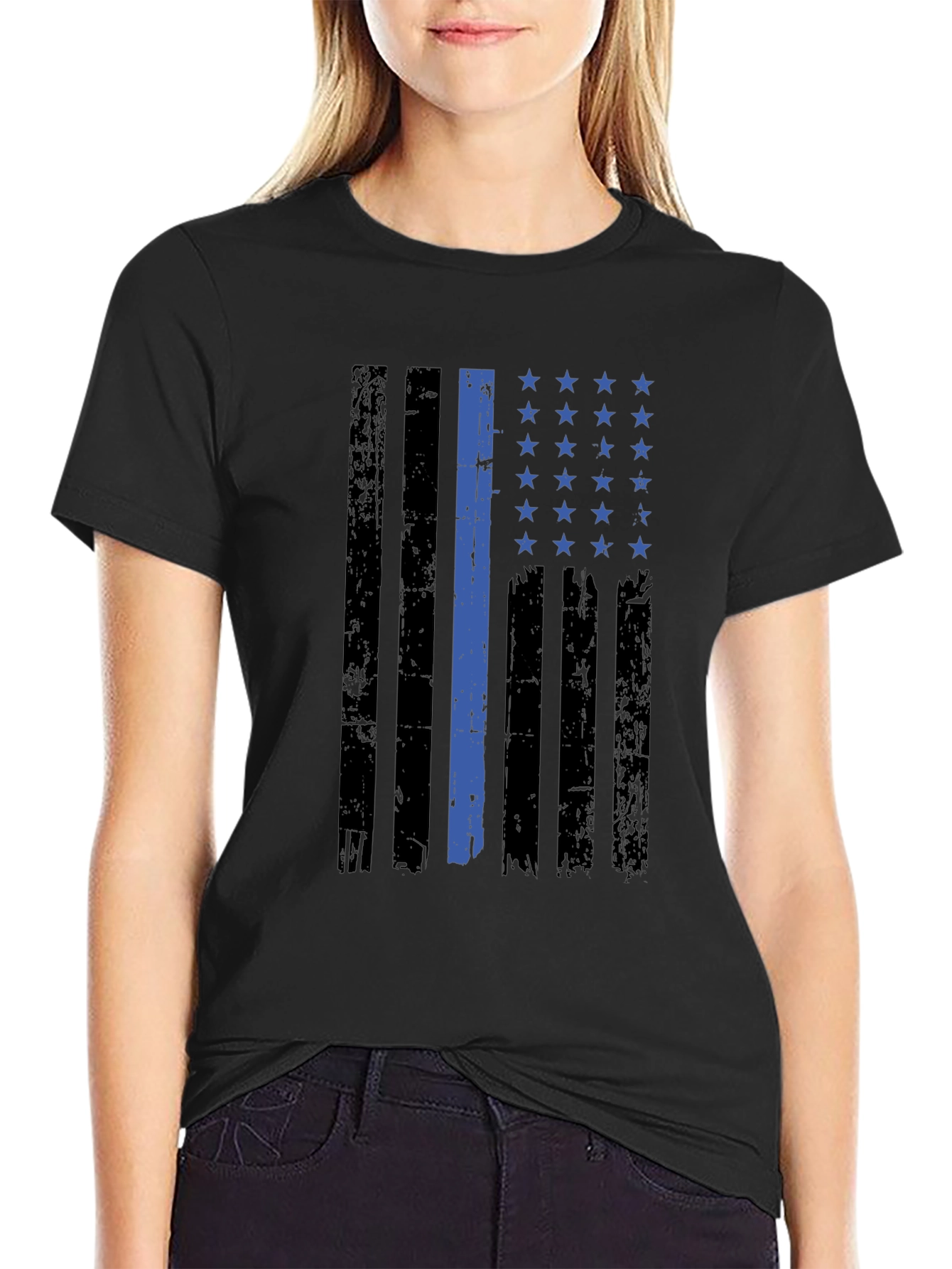 Thin Blue Line American Flag Graphic Tee
