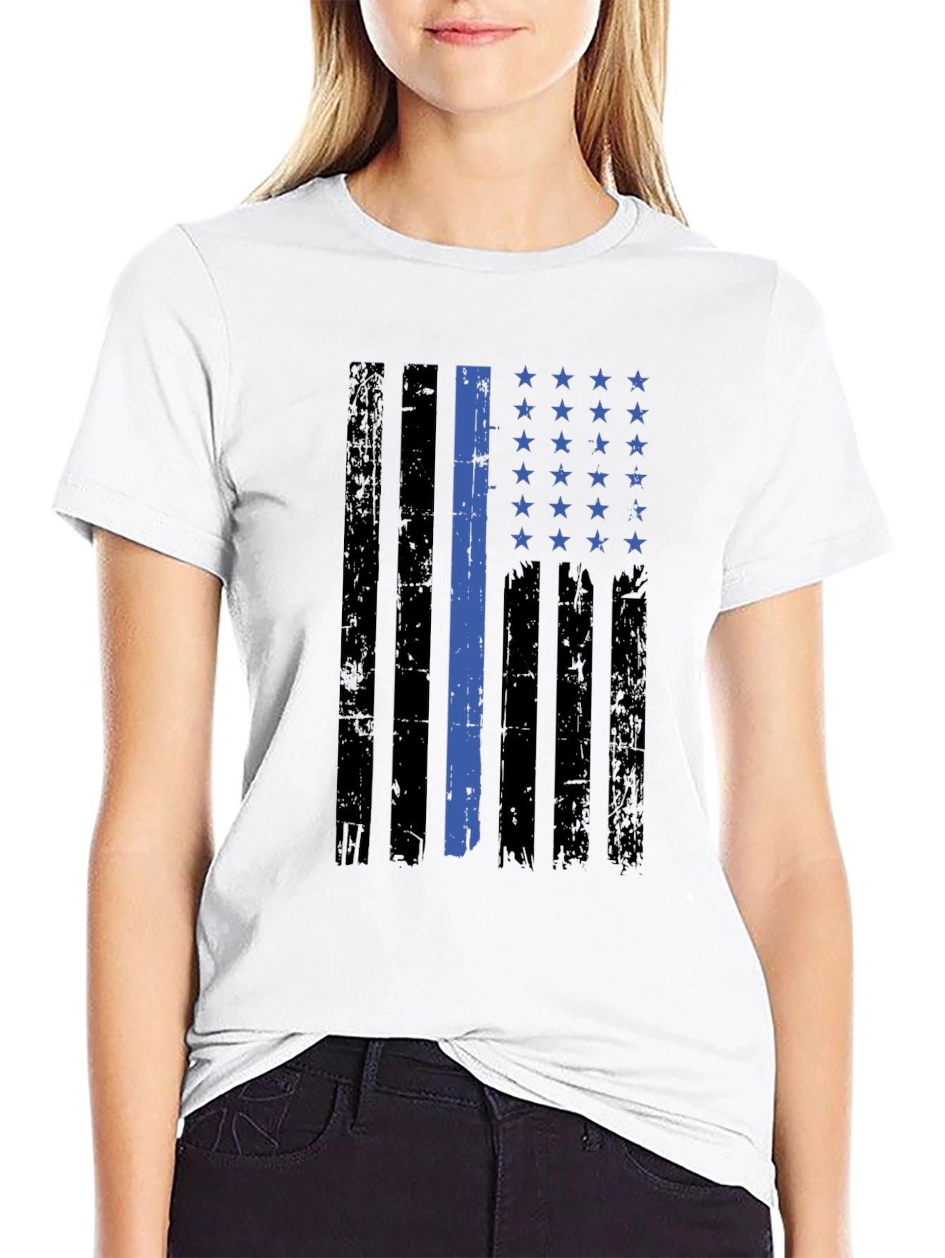 Thin Blue Line American Flag Graphic Tee