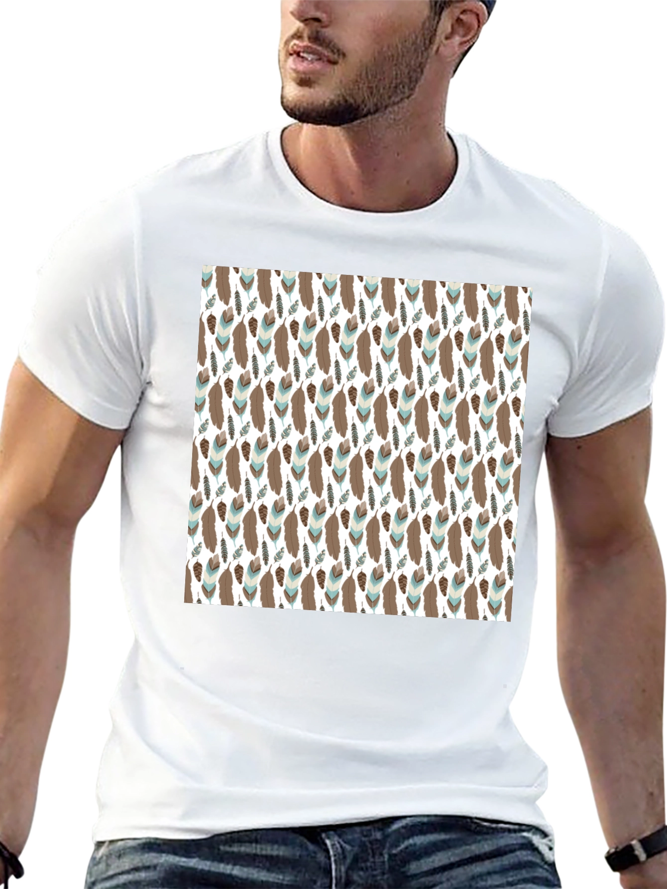 Feather Pattern T-Shirt - Black