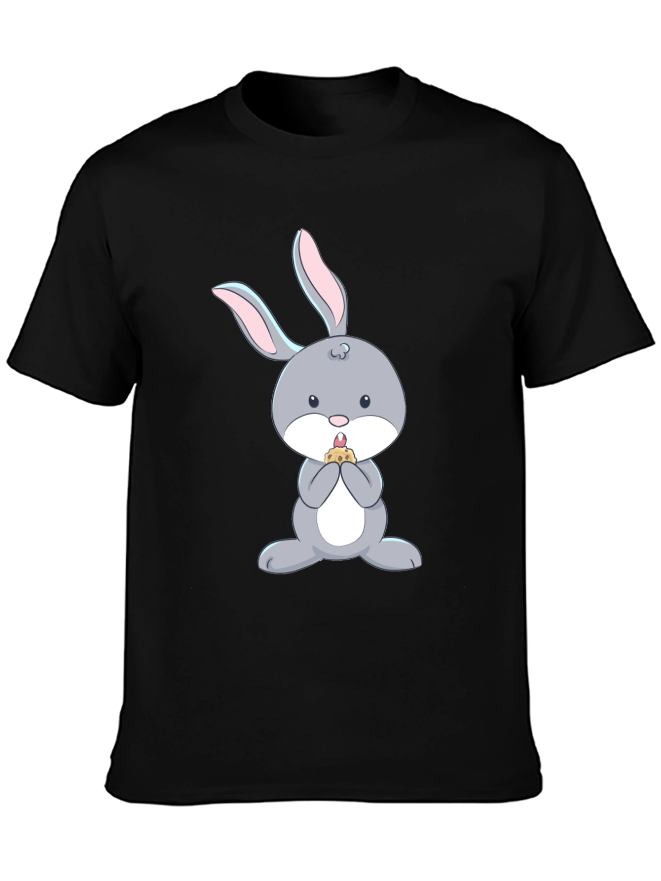 Cute Bunny Eating T-Shirt - Black Cotton Tee