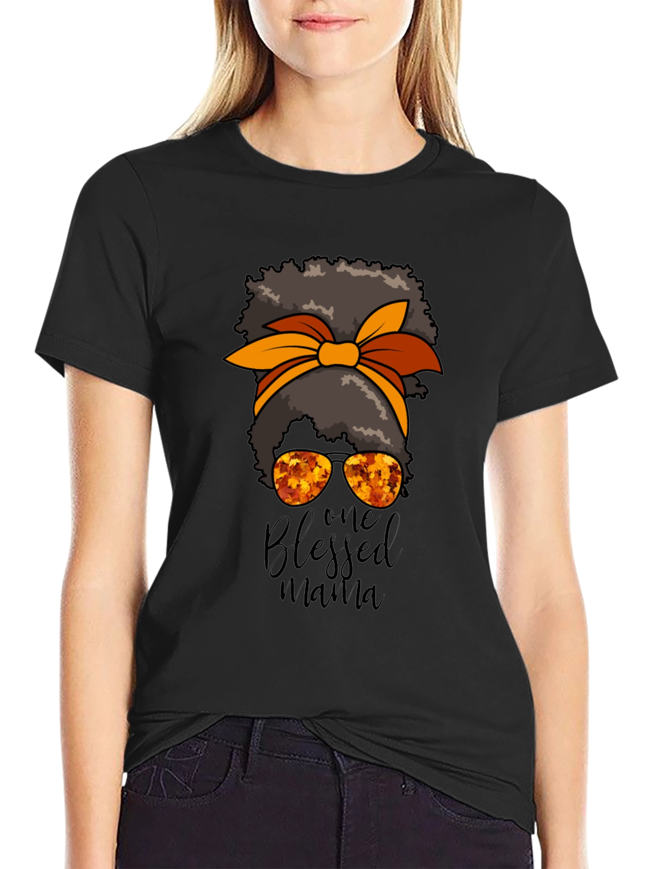 Blessed Mama Messy Bun Graphic Tee - Autumn Style