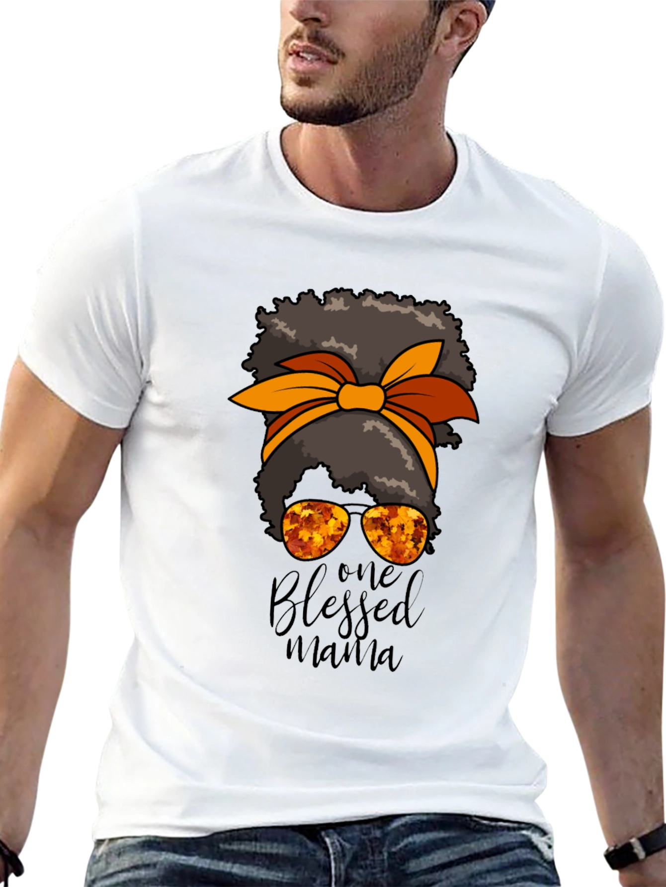 Blessed Mama Messy Bun Graphic Tee - Autumn Style