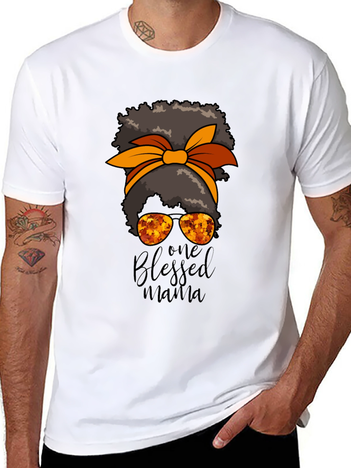 Blessed Mama Messy Bun Graphic Tee - Autumn Style