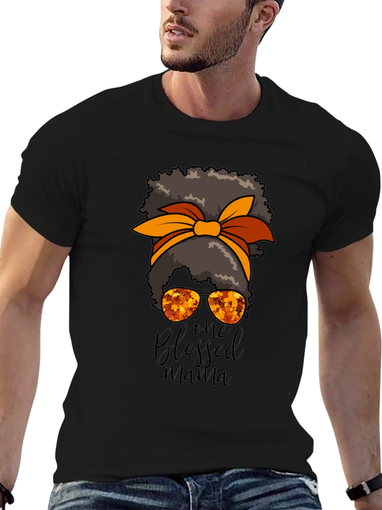 Blessed Mama Messy Bun Graphic Tee - Autumn Style