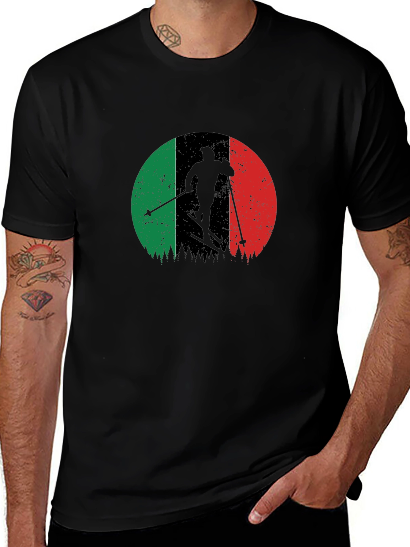 Italian Flag Ski T-Shirt - Black