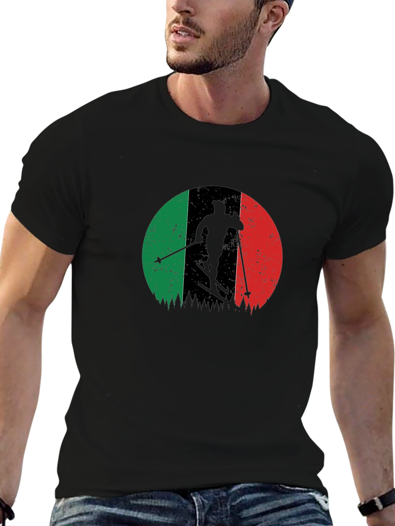 Italian Flag Ski T-Shirt - Black