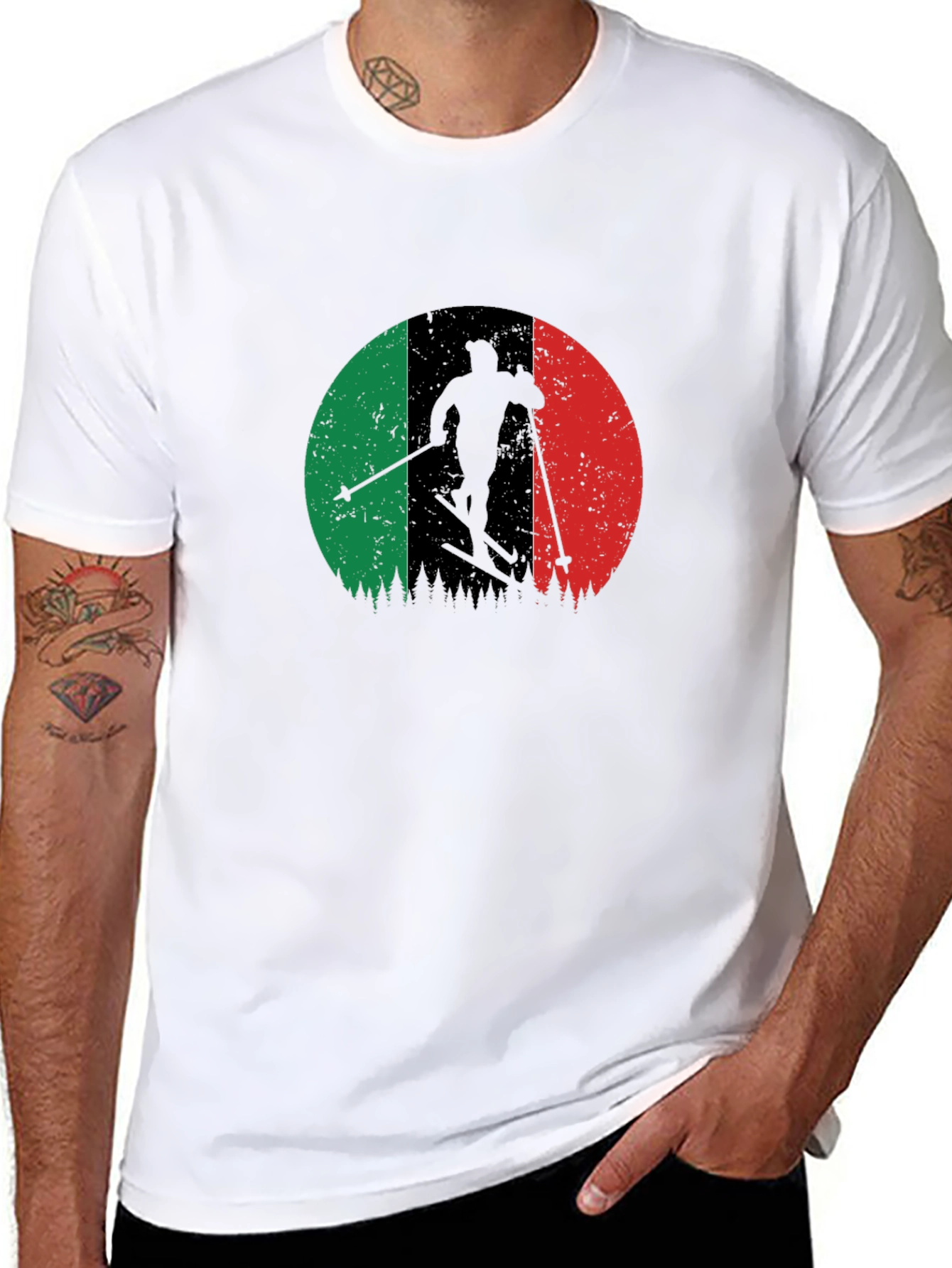 Italian Flag Ski T-Shirt - Black
