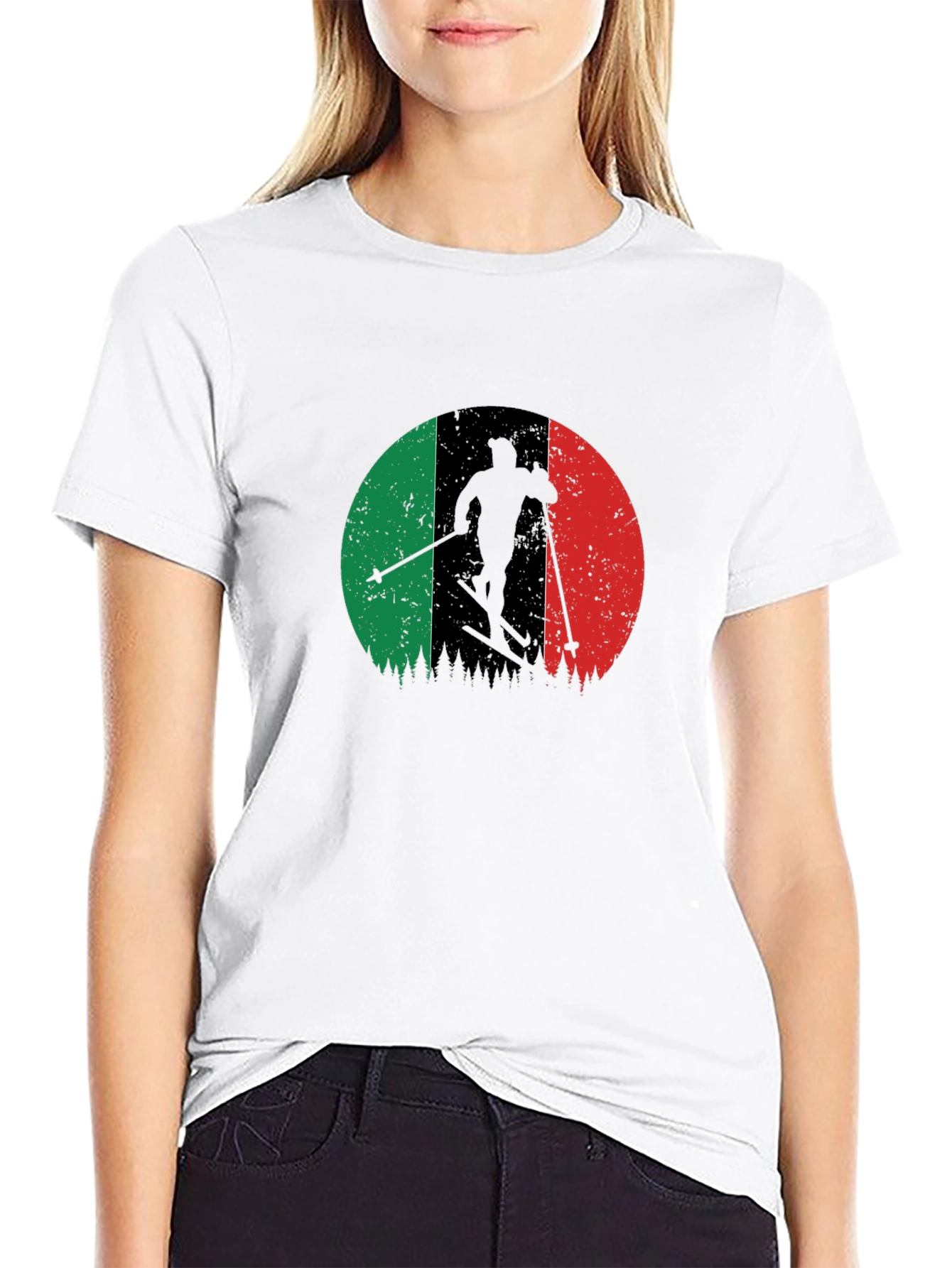 Italian Flag Ski T-Shirt - Black
