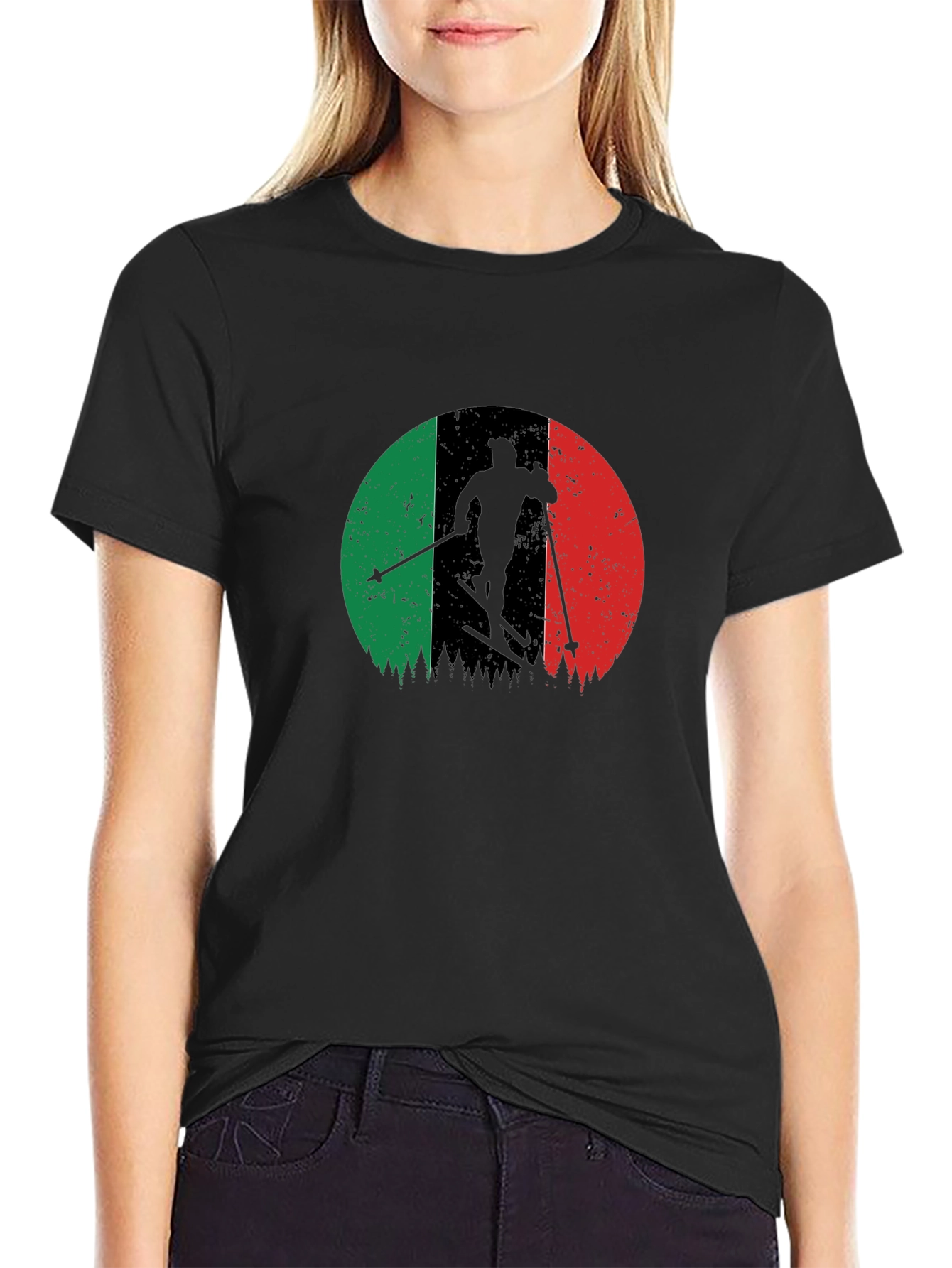 Italian Flag Ski T-Shirt - Black