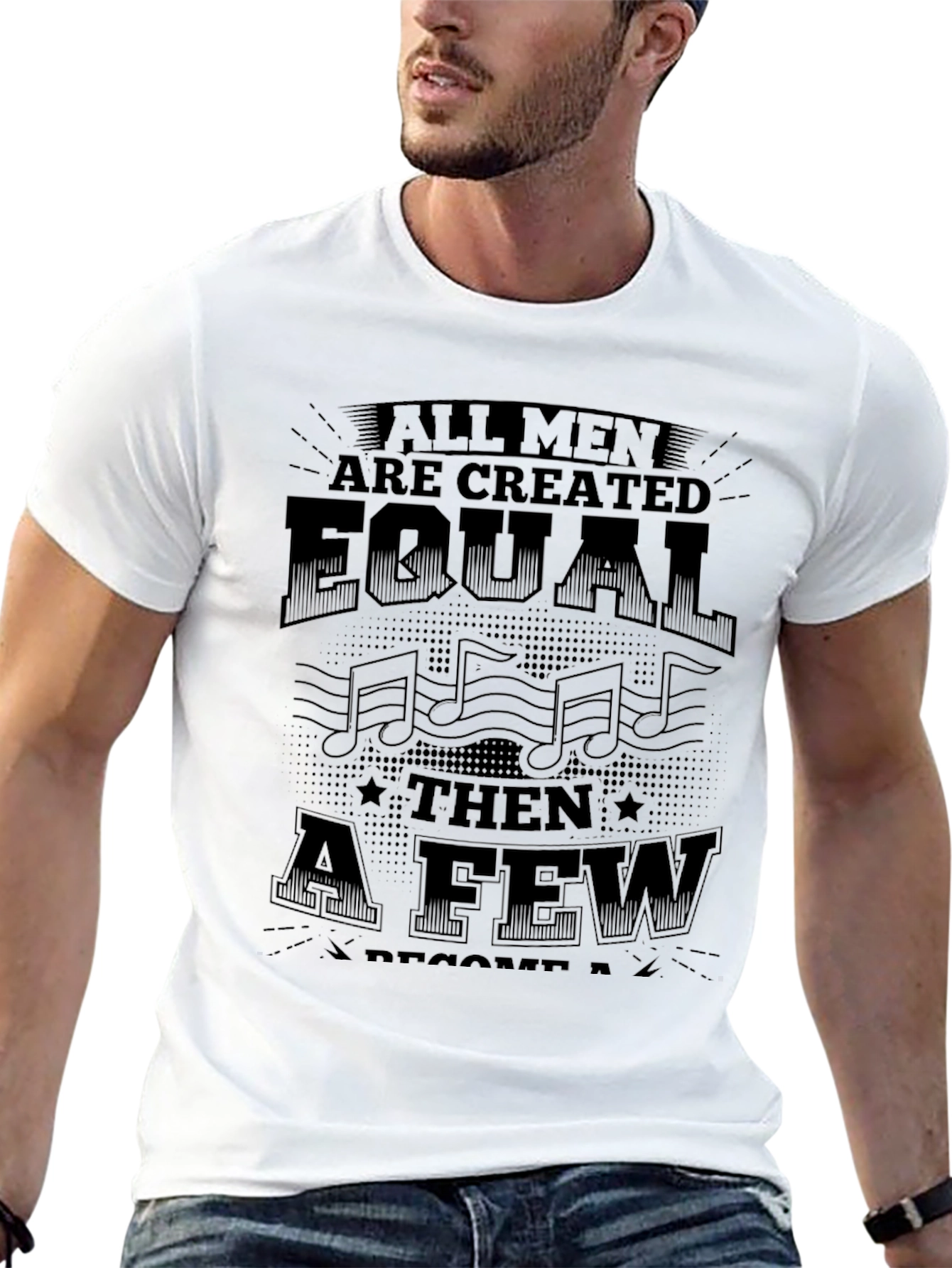 Mens Black T-Shirt with Music Lover Graphic