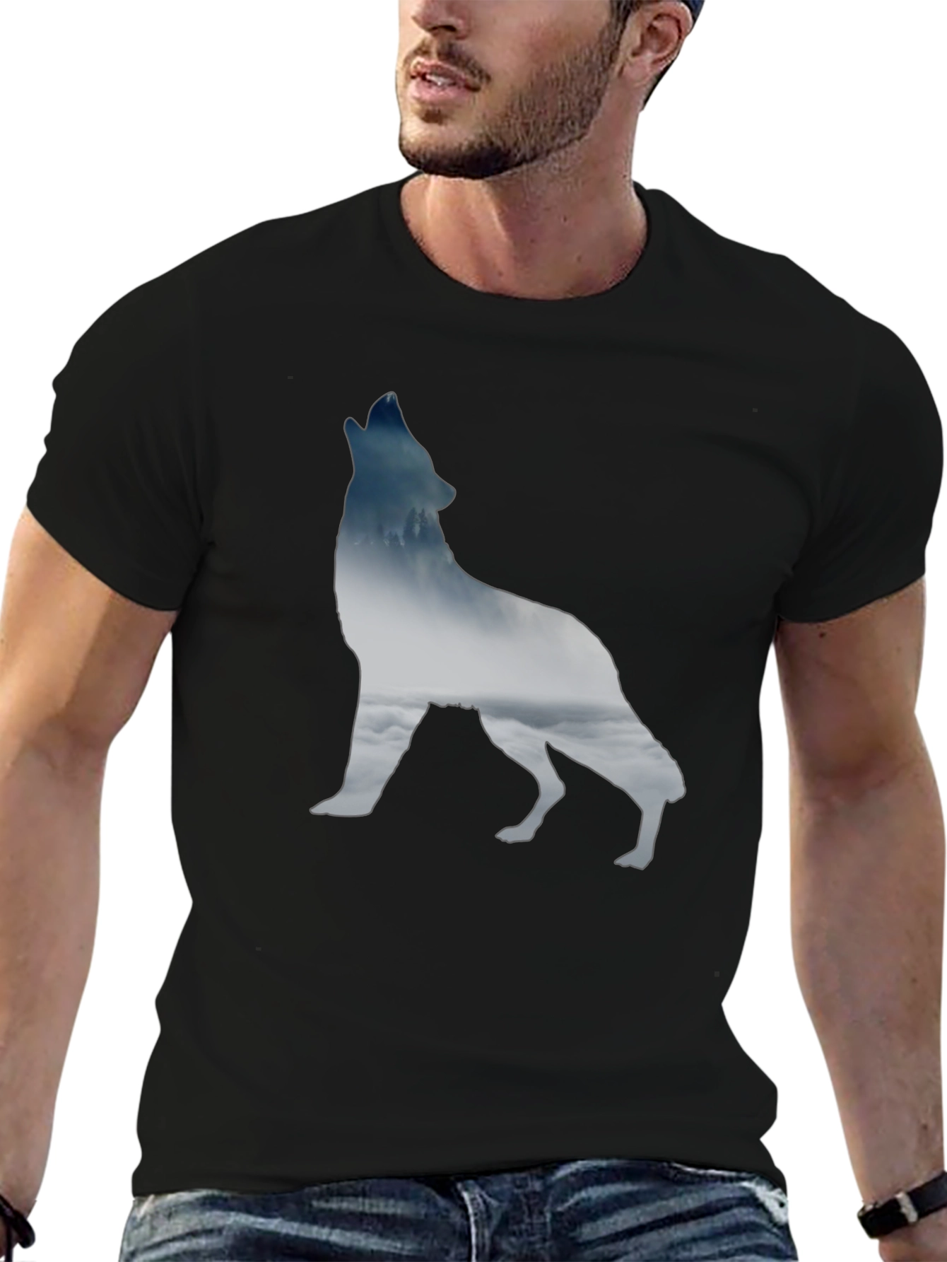 Wolf Silhouette Graphic Tee - Black