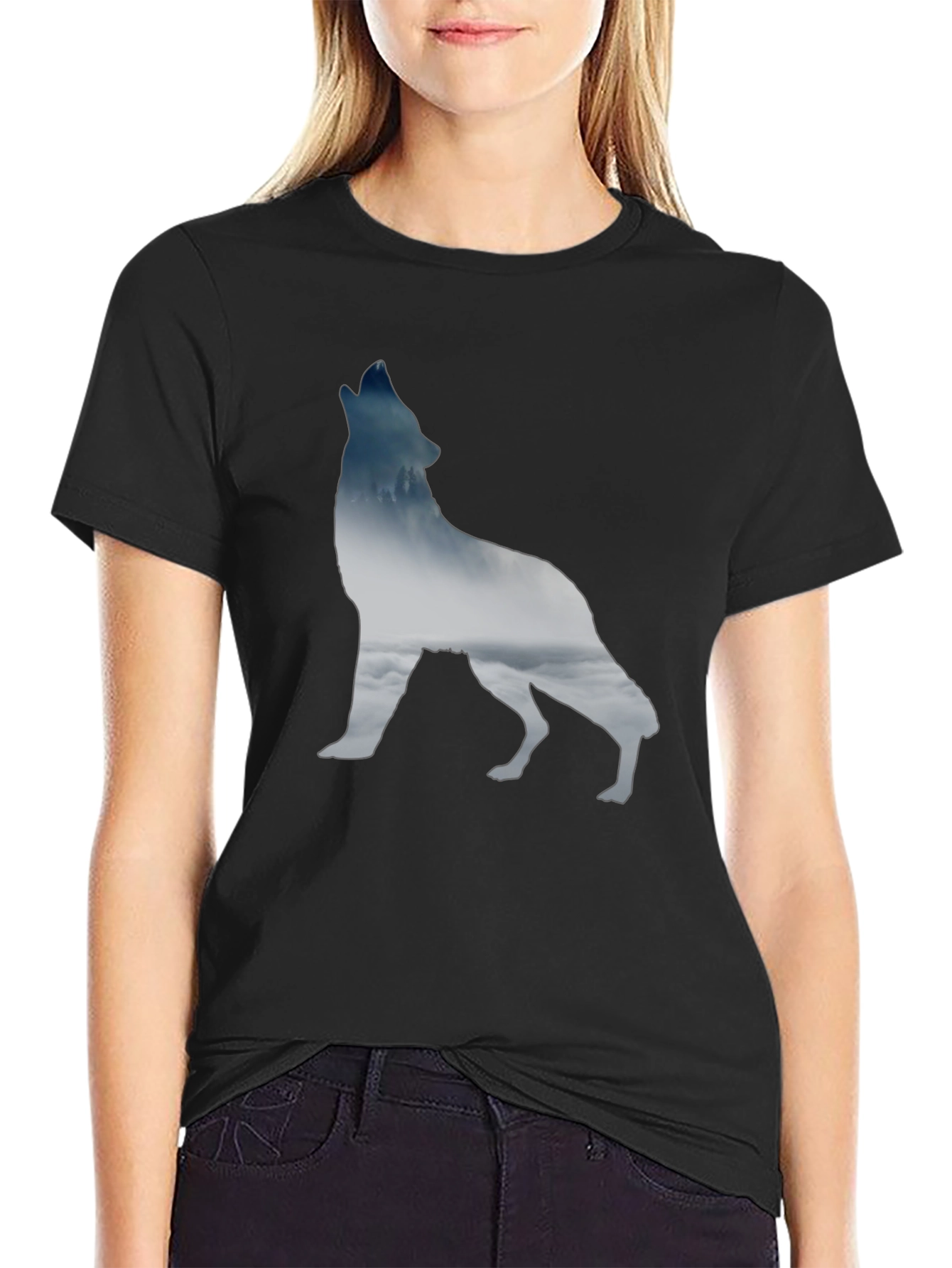 Wolf Silhouette Graphic Tee - Black