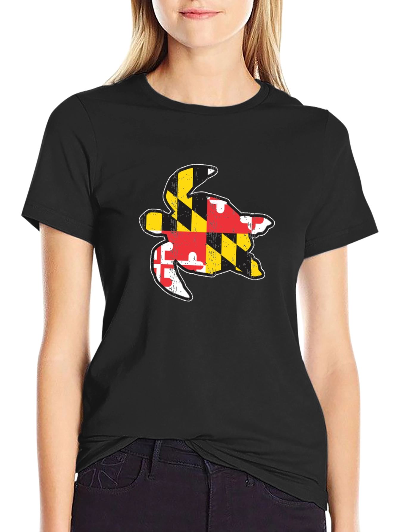 Maryland Flag Turtle Black T-Shirt