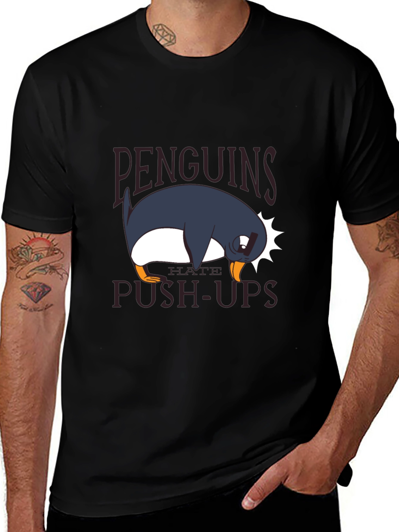 Penguins Hate Push-Ups Black T-Shirt