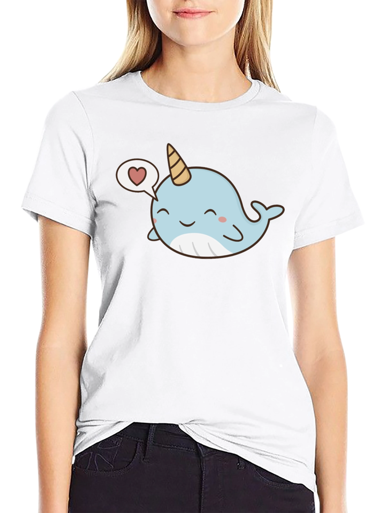 Cute Narwhal Love Black T-Shirt