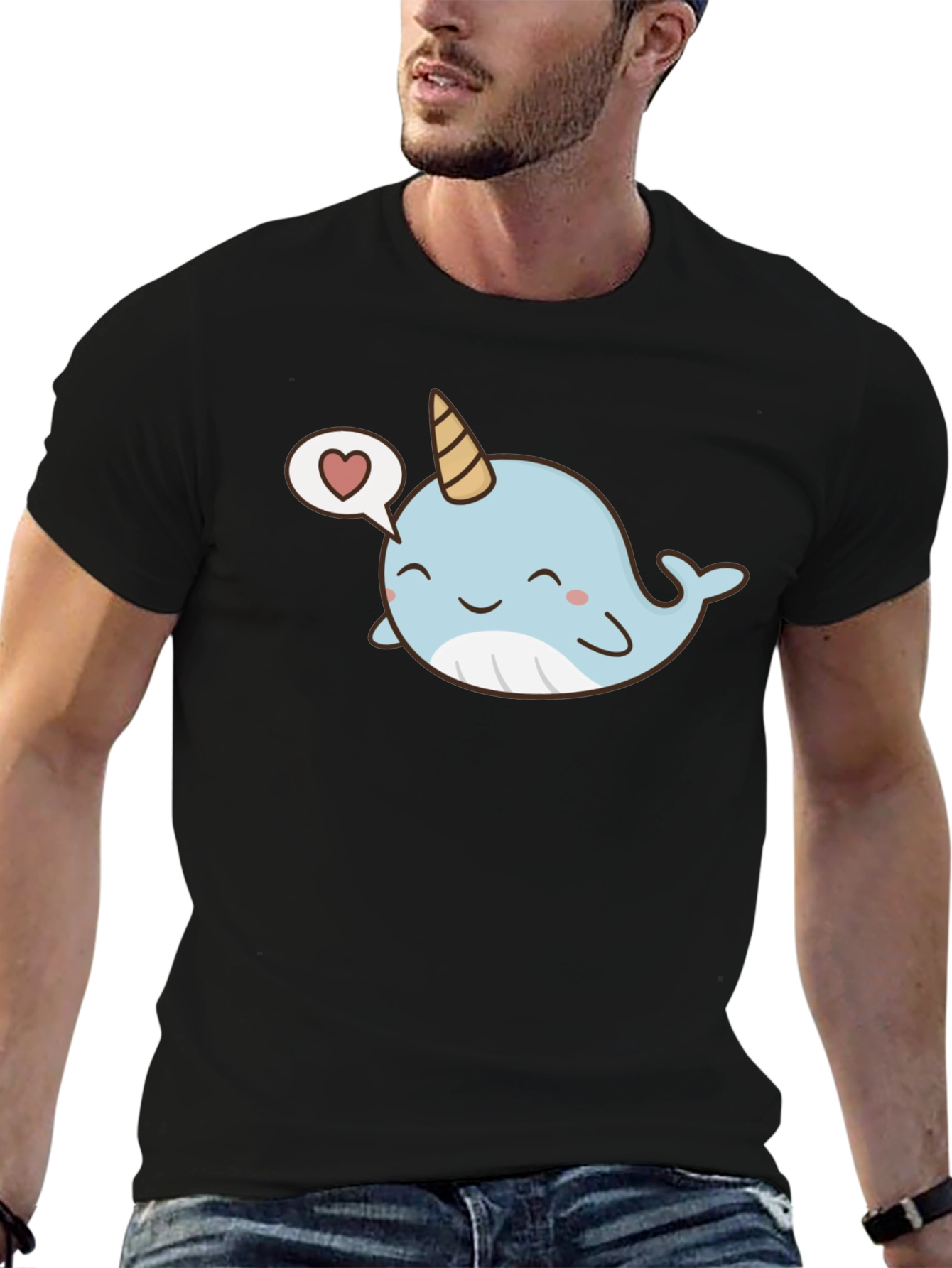 Cute Narwhal Love Black T-Shirt