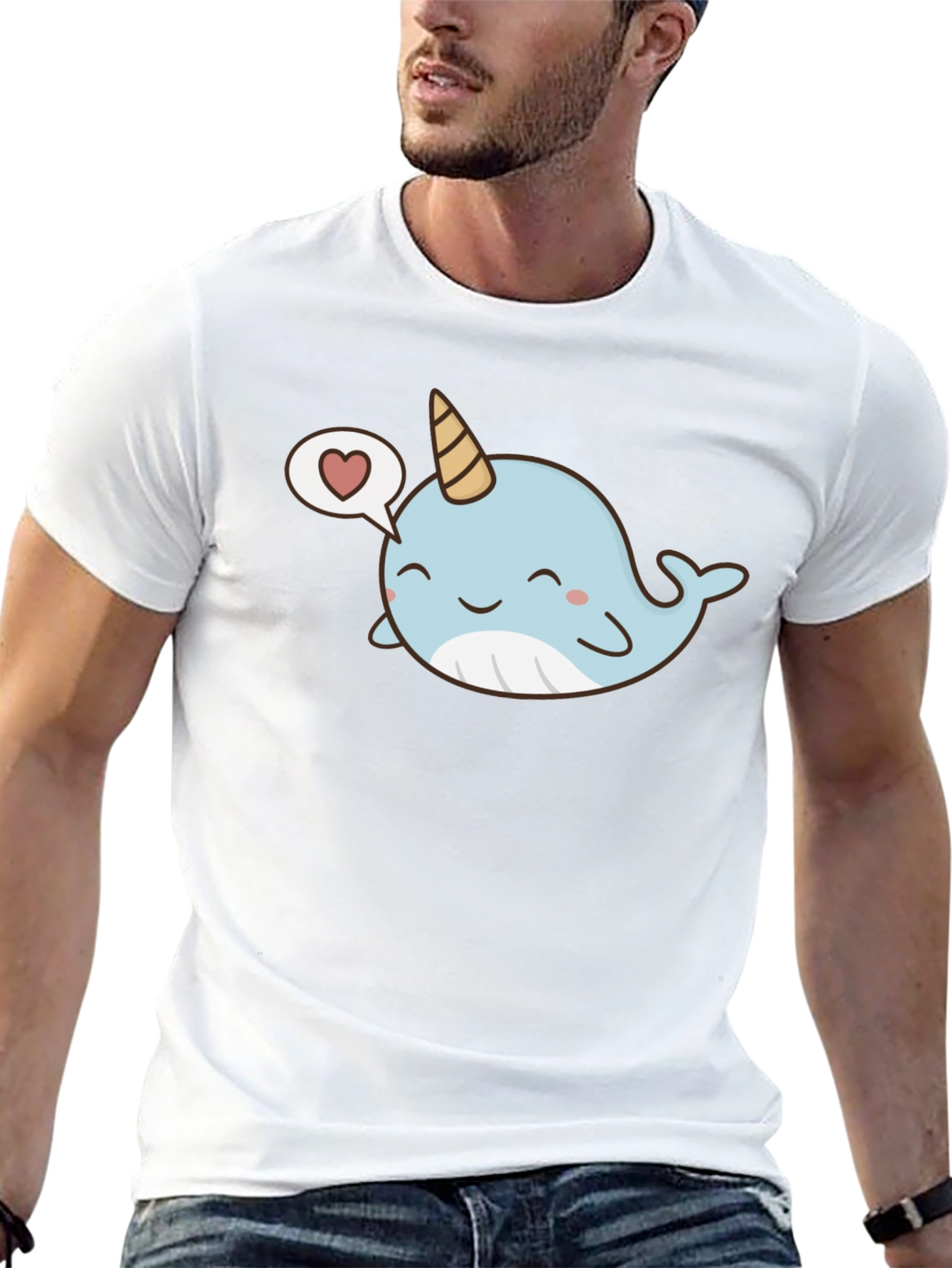 Cute Narwhal Love Black T-Shirt