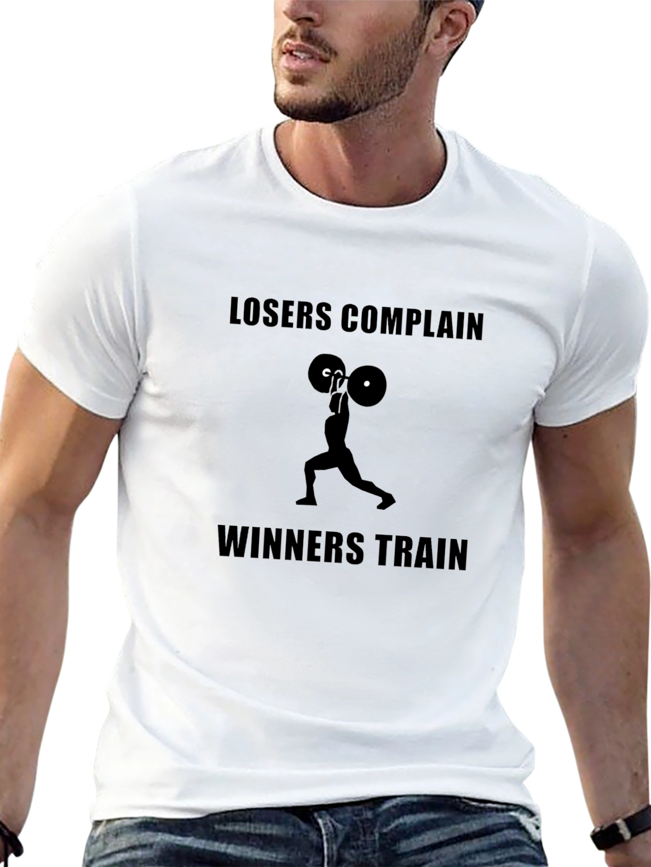 Motivational Workout T-Shirt - Losers Complain Winners Train