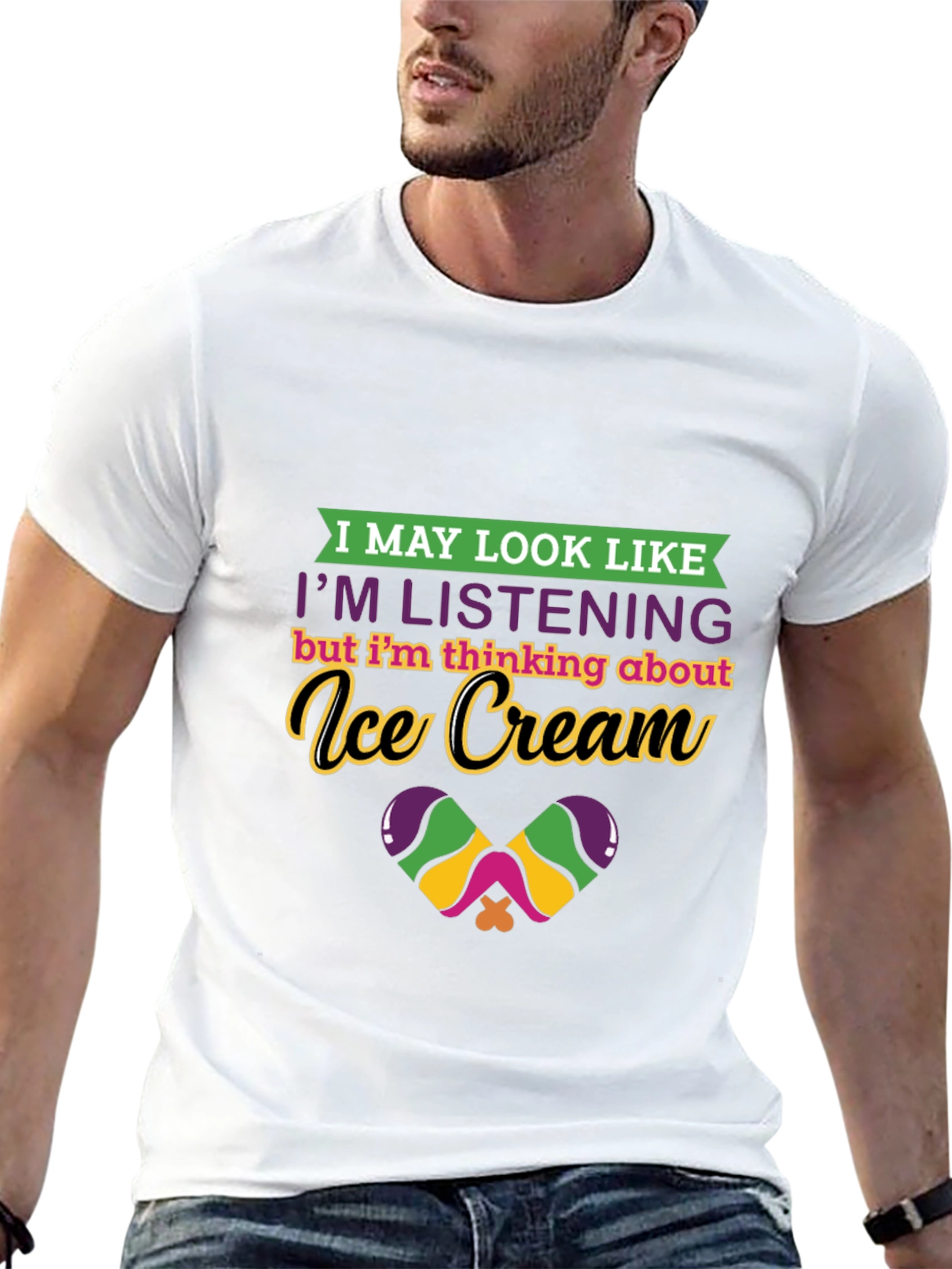 Ice Cream Thinking Graphic Tee - Quirky Comfort