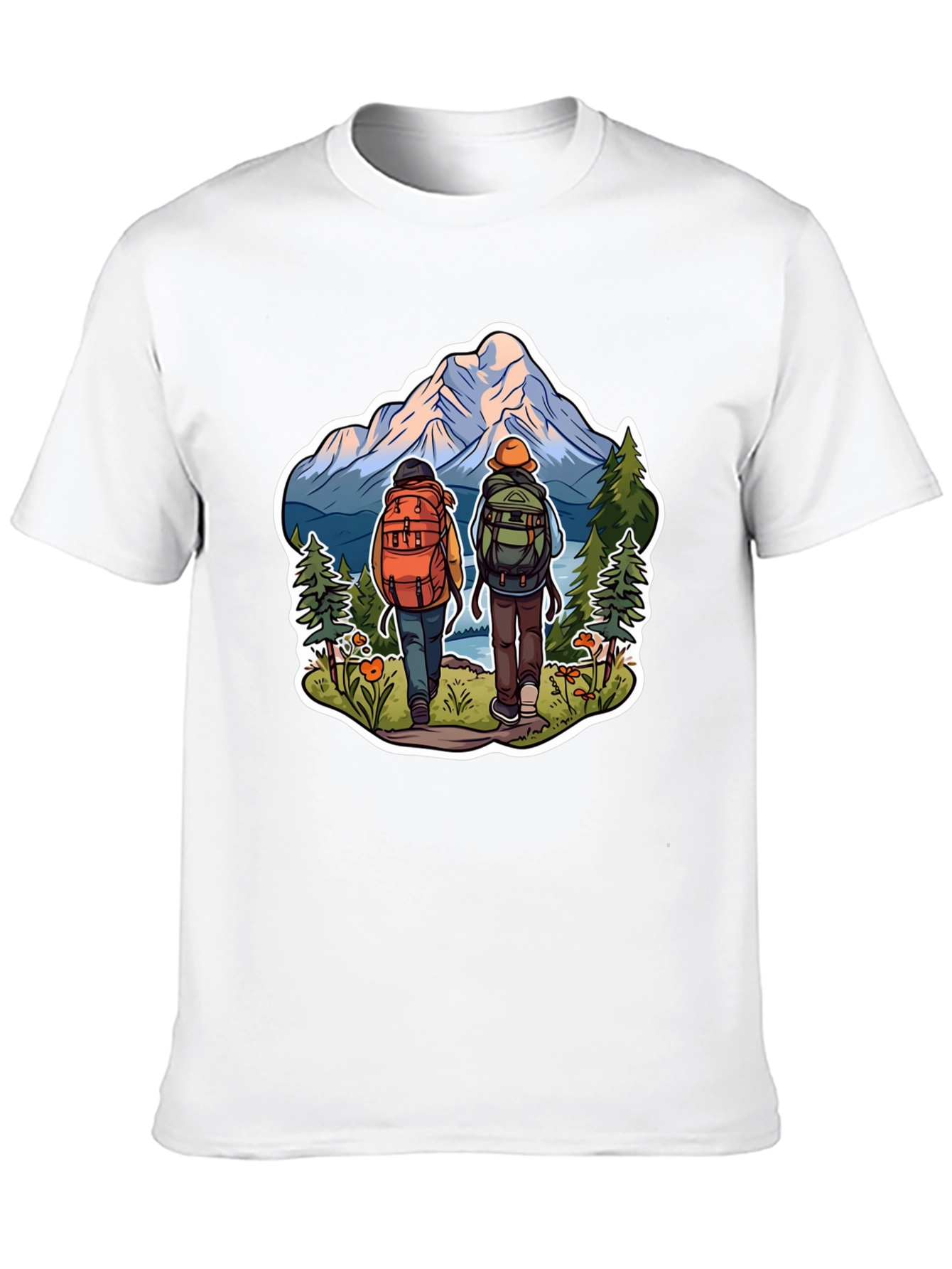 Hiking Adventure Graphic Tee - Mountain & Backpack Design