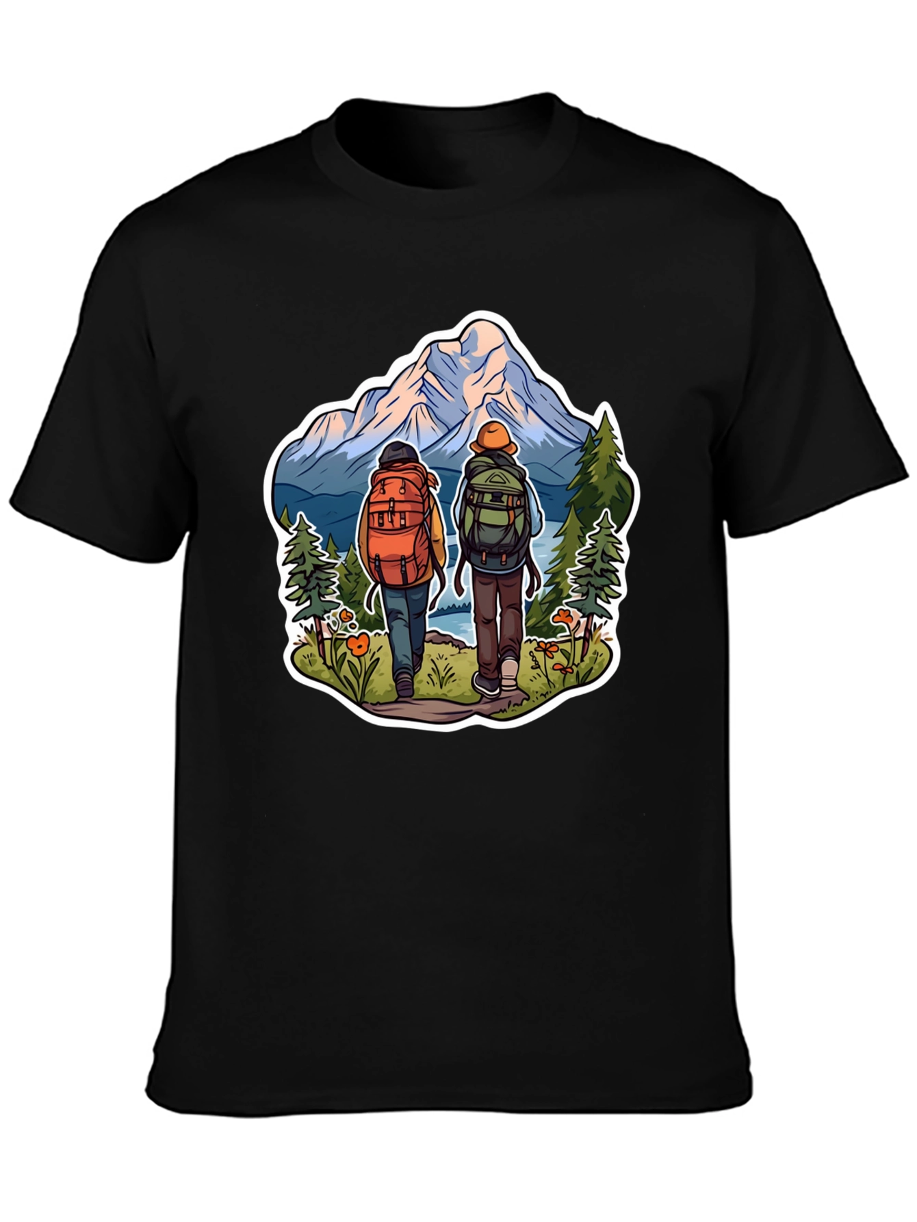 Hiking Adventure Graphic Tee - Mountain & Backpack Design