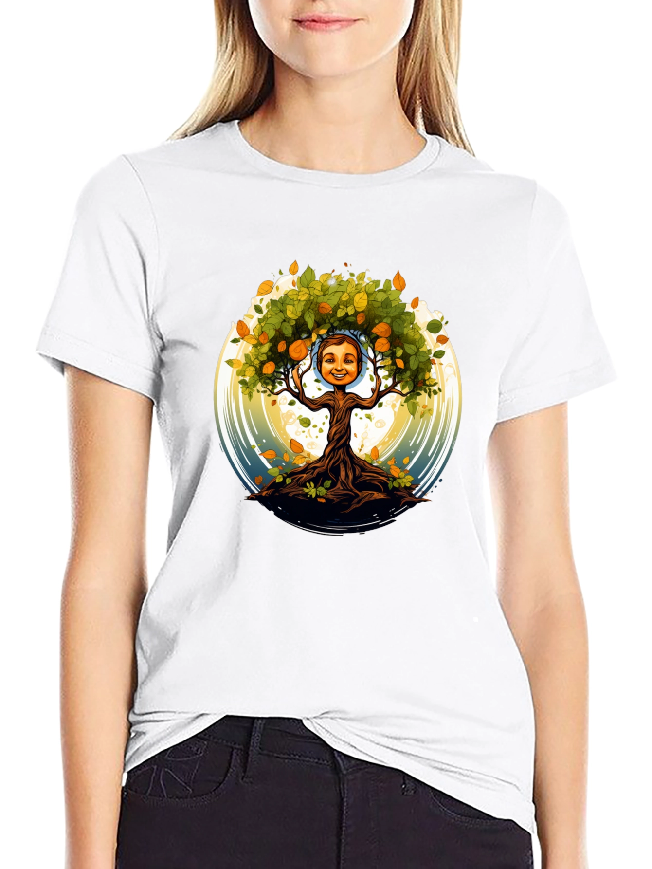 Tree Child Graphic Print T-Shirt - Black