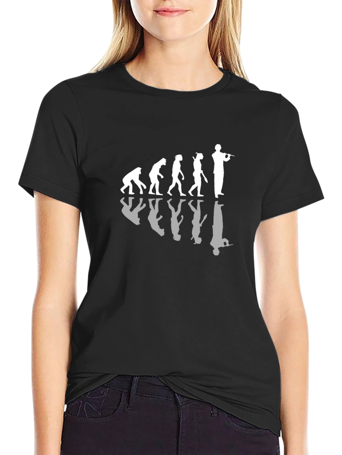 Evolution of Flute Player Black T-Shirt